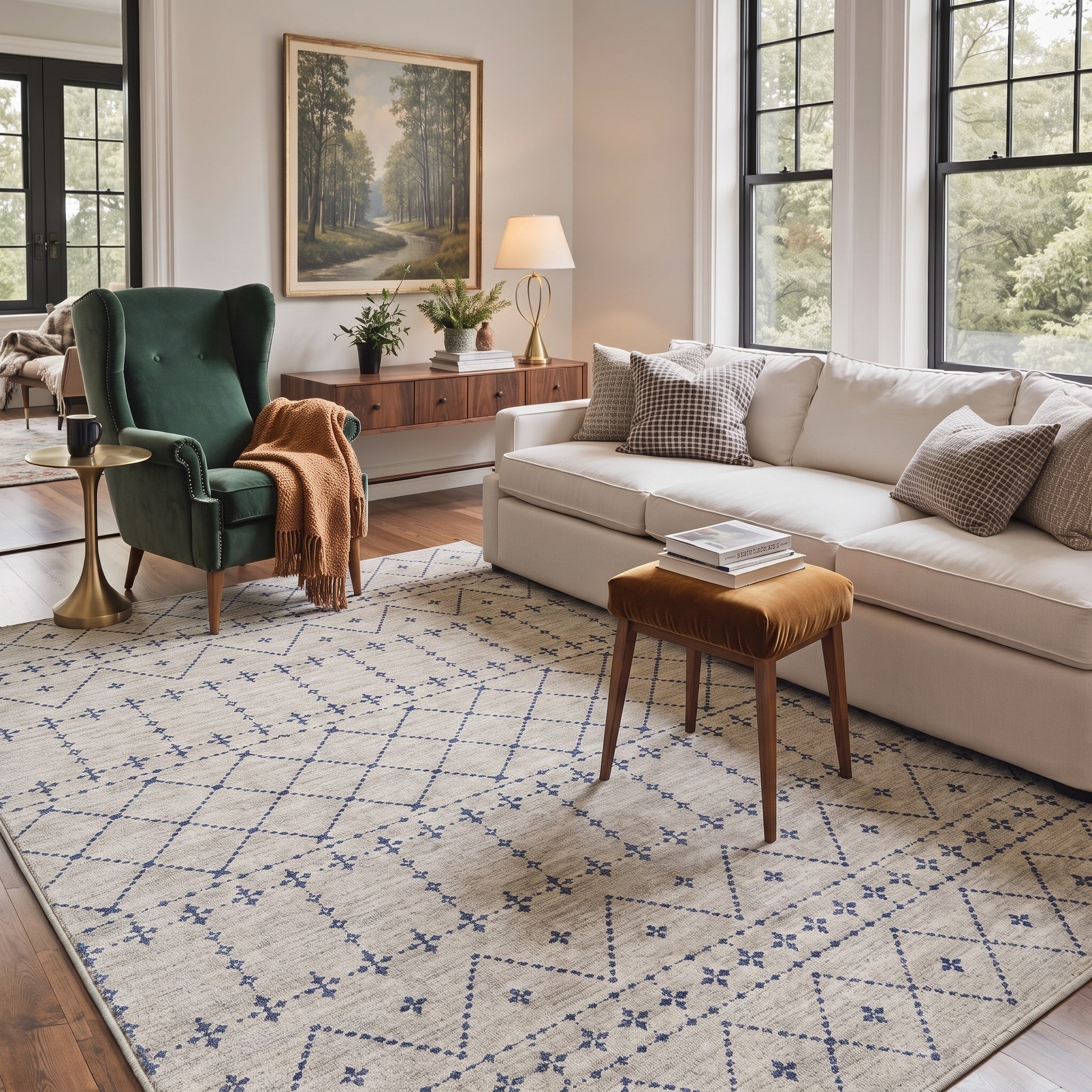 GENIMO 8'x10' Area Rug for Living Room, Washable Non Slip Soft Vintage Boho Rug for Bedroom Dining Room Home Office, Dusty Blue