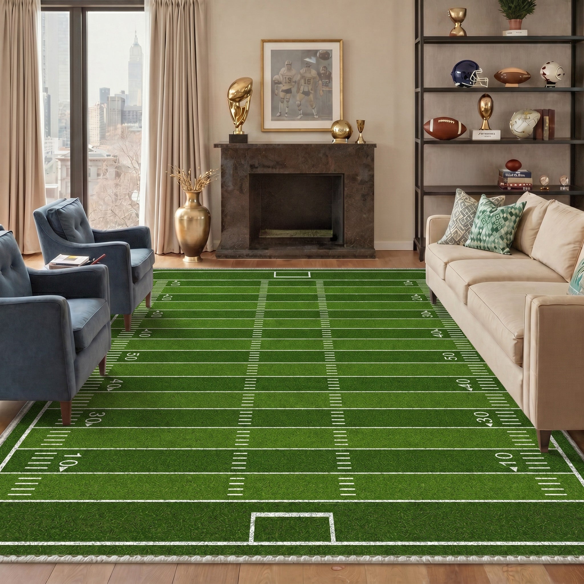 GENIMO 8'x10' Area Rug for Living Room, Washable Rug Non Slip Soft Football Field Rug for Bedroom Dining Room Home Office, Lawn Green