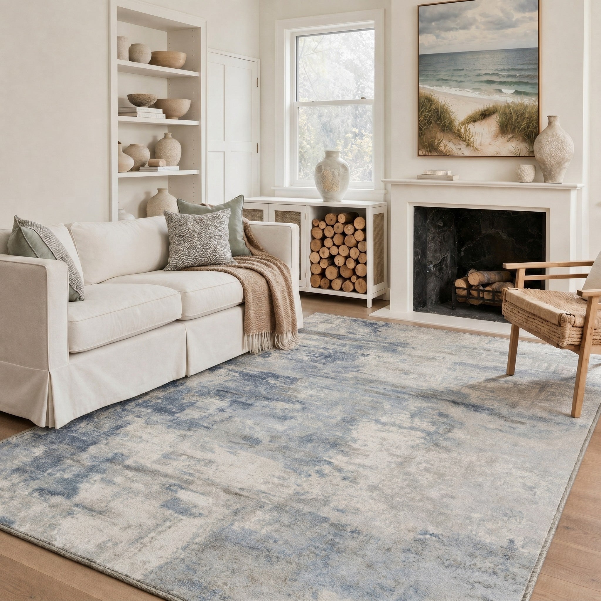 GENIMO 8'x10' Area Rug for Living Room, Washable Non Slip Soft Modern Abstract Rug for Bedroom Dining Room Home Office, Dusty Blue