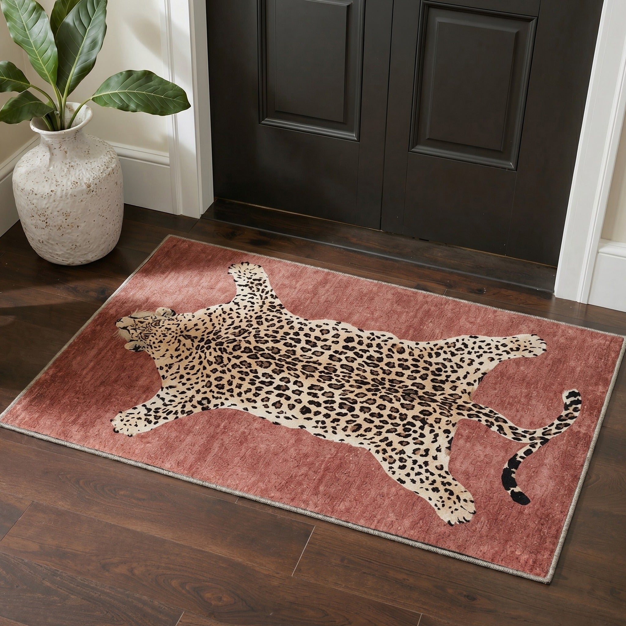 GENIMO 2'x3' Area Rug, Washable Non Slip Soft Animal Print Indoor Door Mat for Entryway Kitchen Laundry Room, Dusty Rose