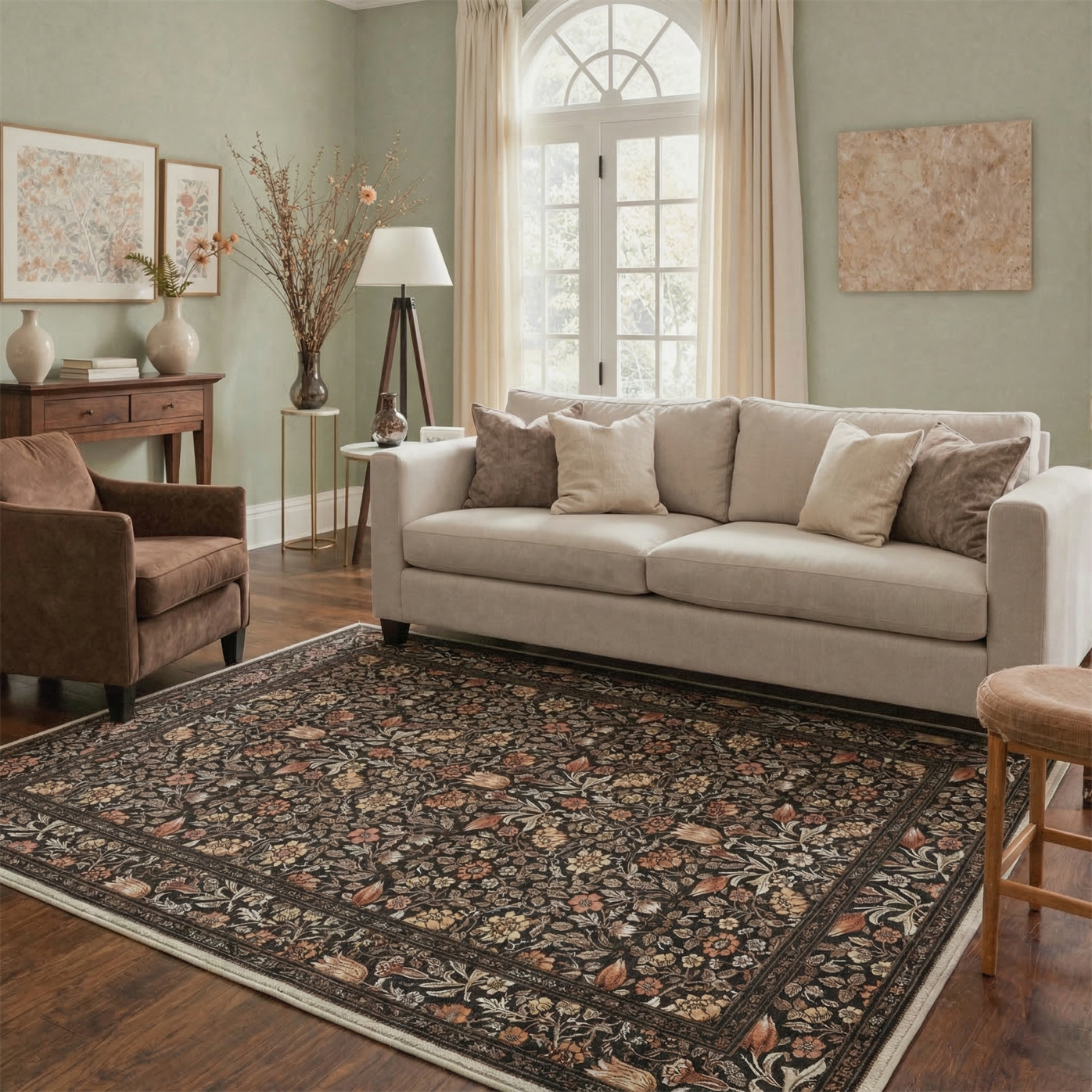 GENIMO 8'x10' Area Rug for Living Room, Washable Non Slip Soft Vintage Floral Rug for Bedroom Dining Room Home Office, Antique Brown