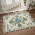 GENIMO 2'x3' Area Rug, Washable Non Slip Soft Floral Birds Indoor Door Mat for Entryway Kitchen Laundry Room, Dusty Blue
