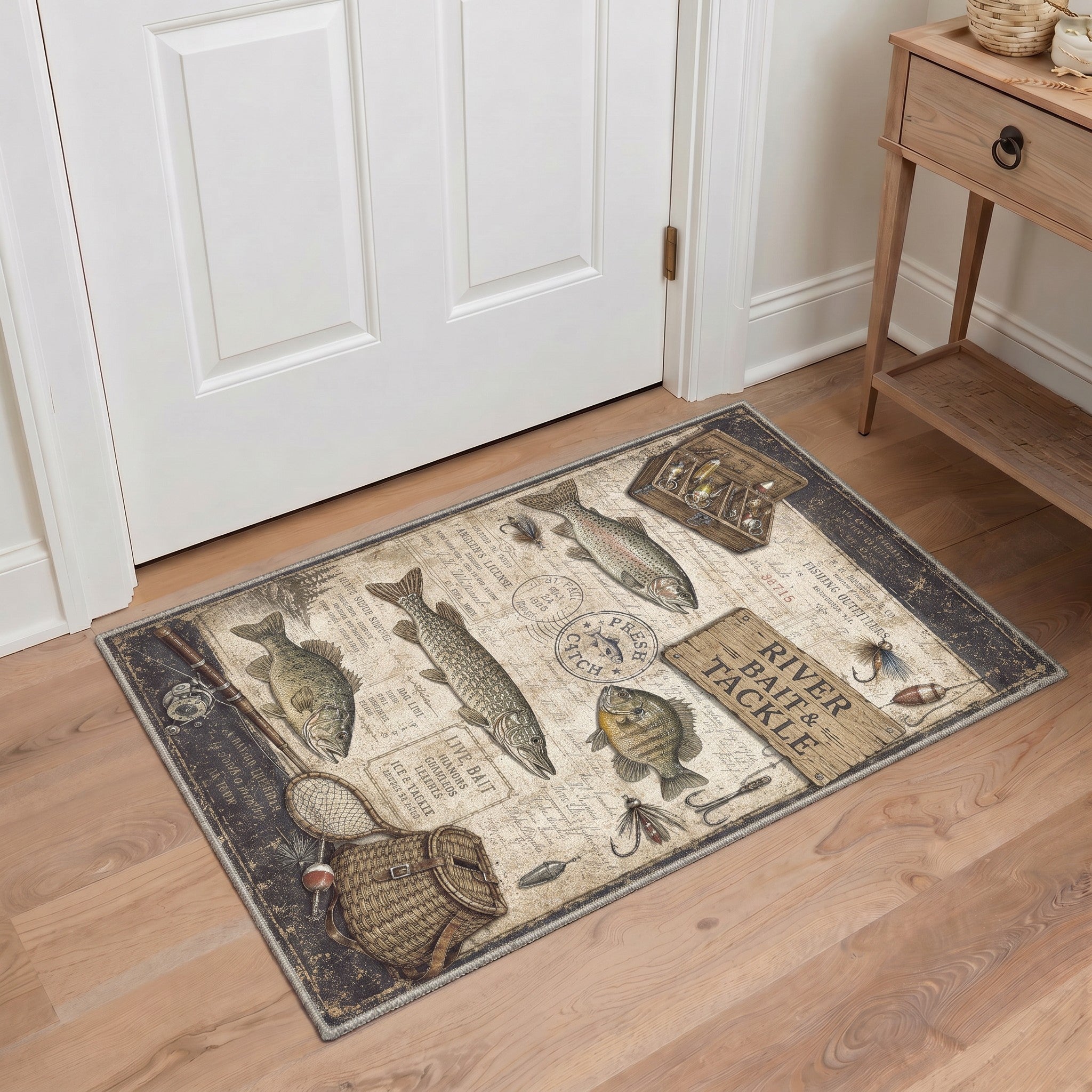GENIMO 2'x3' Area Rug, Washable Non Slip Soft Vintage Fish Indoor Door Mat for Entryway Kitchen Laundry Room, Aged Sepia