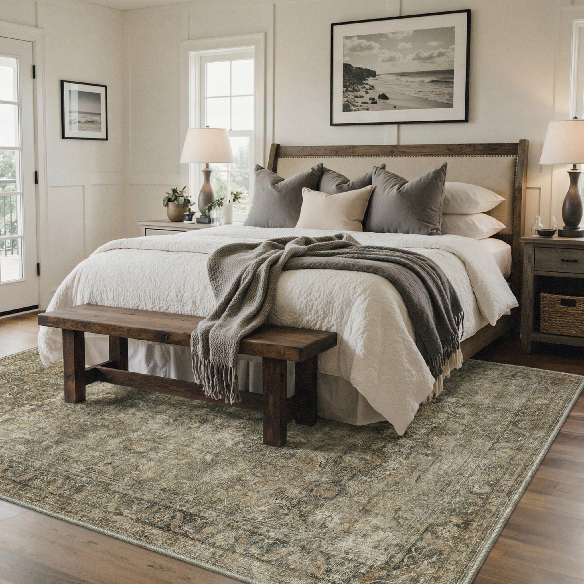 GENIMO 8'x10' Area Rug for Living Room, Washable Non Slip Soft Persian Rug for Bedroom Dining Room Home Office, Dusty Taupe