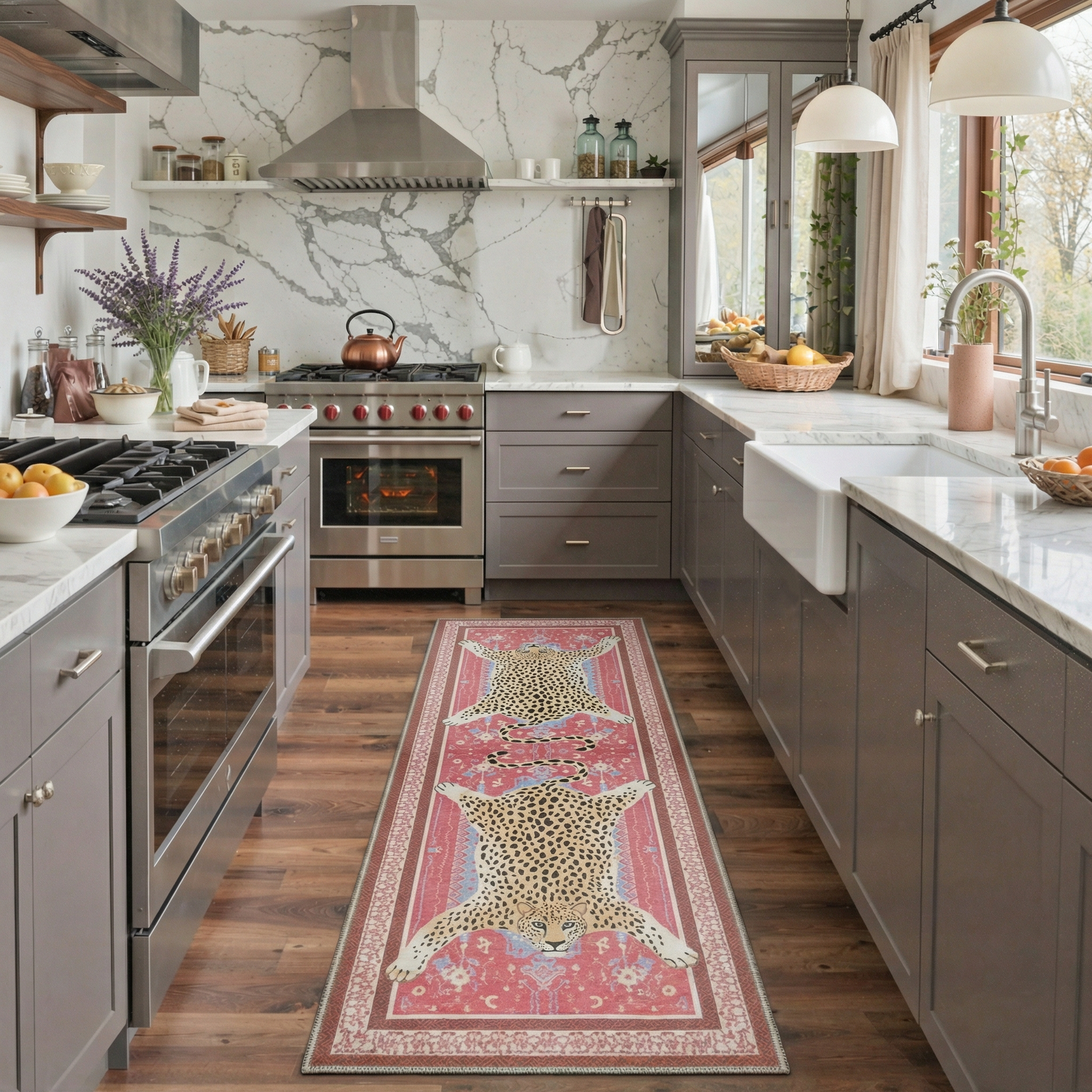 GENIMO 2'x7' Runner Rug, Washable Non Slip Soft Animal Print Hallway Runner for Kitchen Entryway Laundry Room, Dusty Red