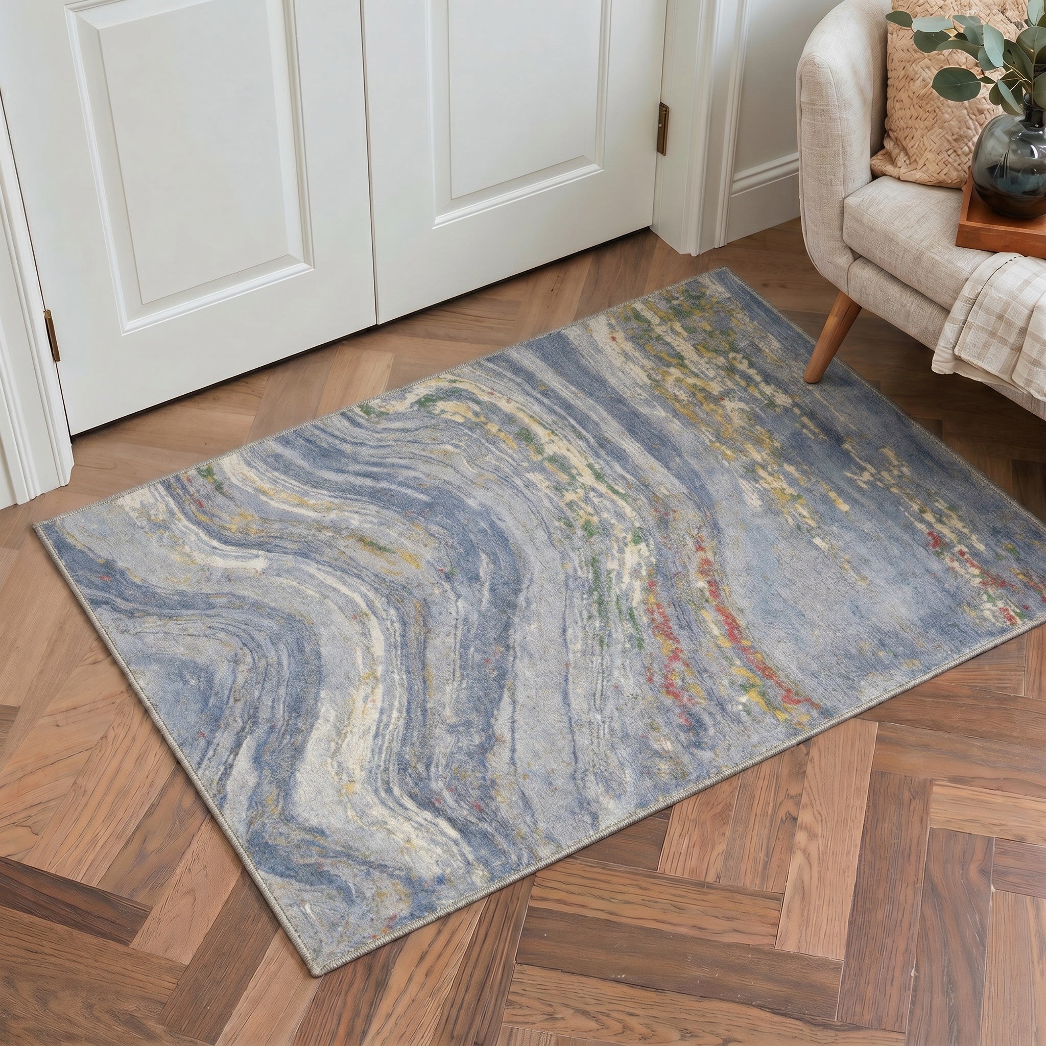 GENIMO 2'x3' Area Rug, Washable Non Slip Soft Boho Geometric Indoor Door Mat for Entryway Kitchen Laundry Room, Cream Beige