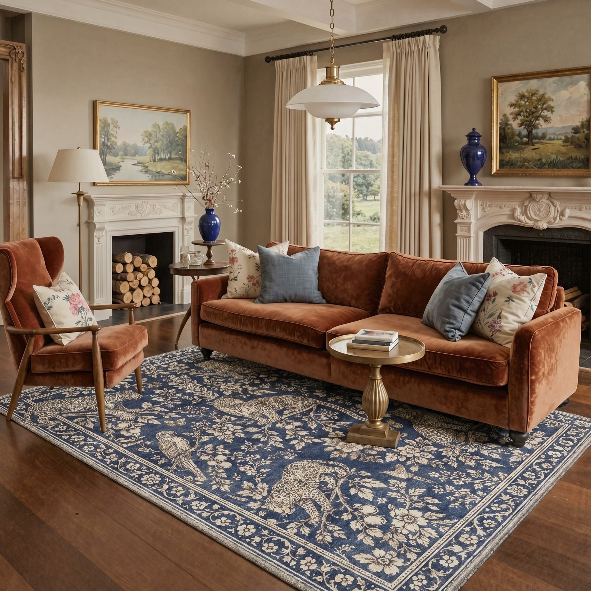 GENIMO 5'x7' Area Rug for Living Room, Washable Non Slip Soft Animal Print Rug for Bedroom Dining Room Home Office, Dusty Navy