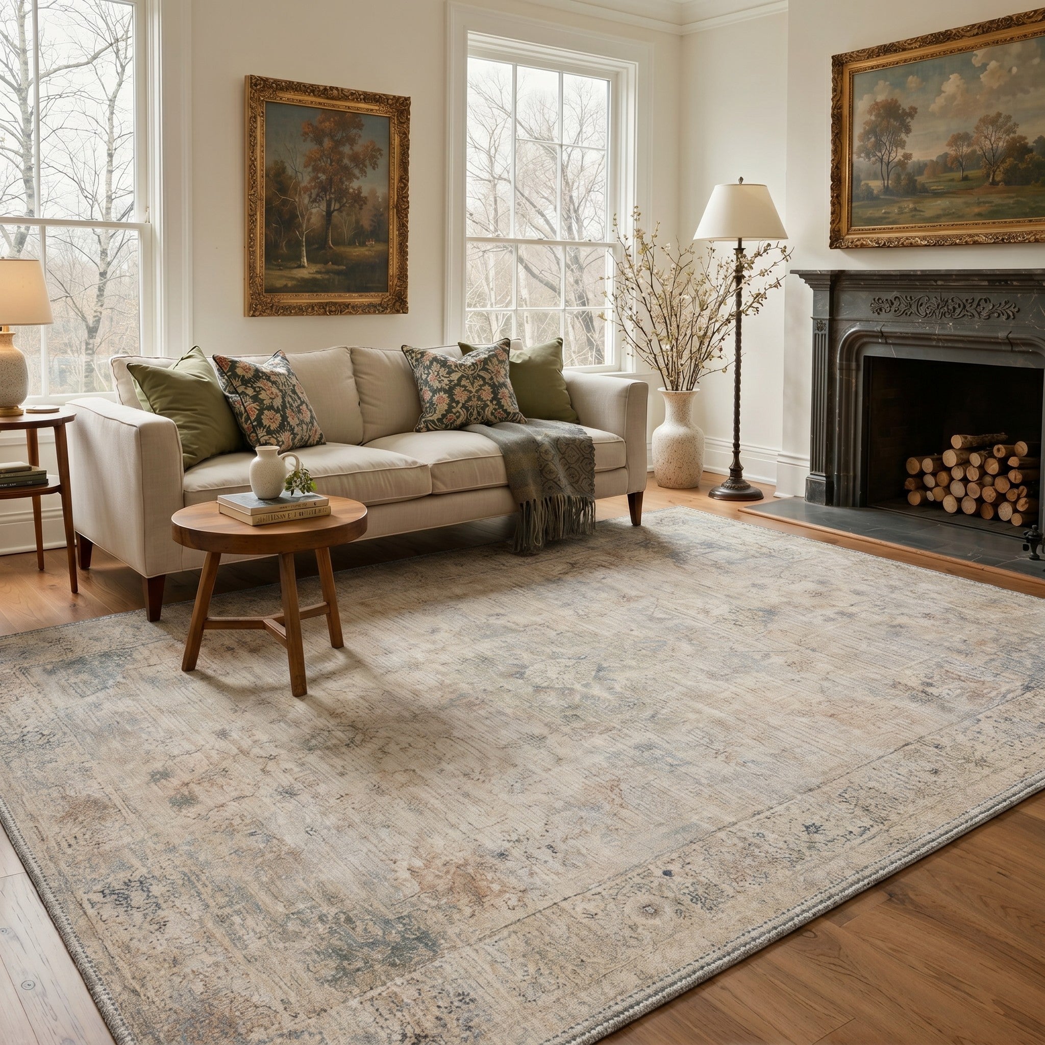GENIMO 5'x7' Area Rug for Living Room, Washable Non Slip Soft Vintage Persian Rug for Bedroom Dining Room Home Office, Dusty Beige