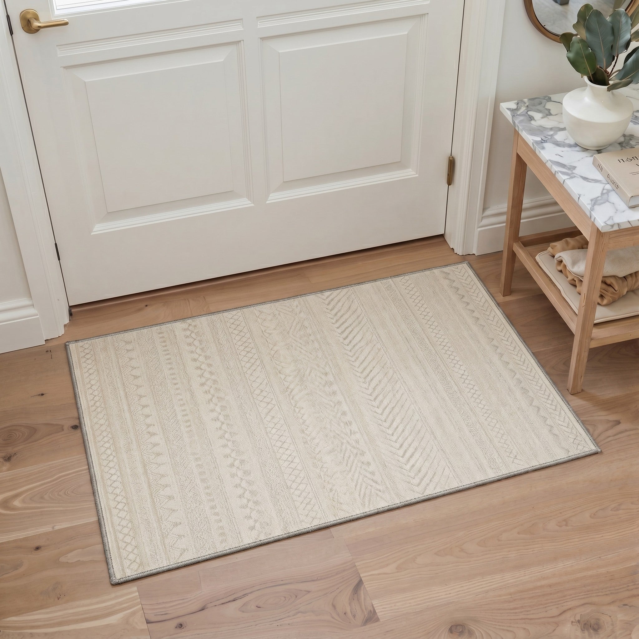 GENIMO 2'x3' Area Rug, Washable Non Slip Soft Boho Indoor Door Mat for Entryway Kitchen Laundry Room, Cream Beige