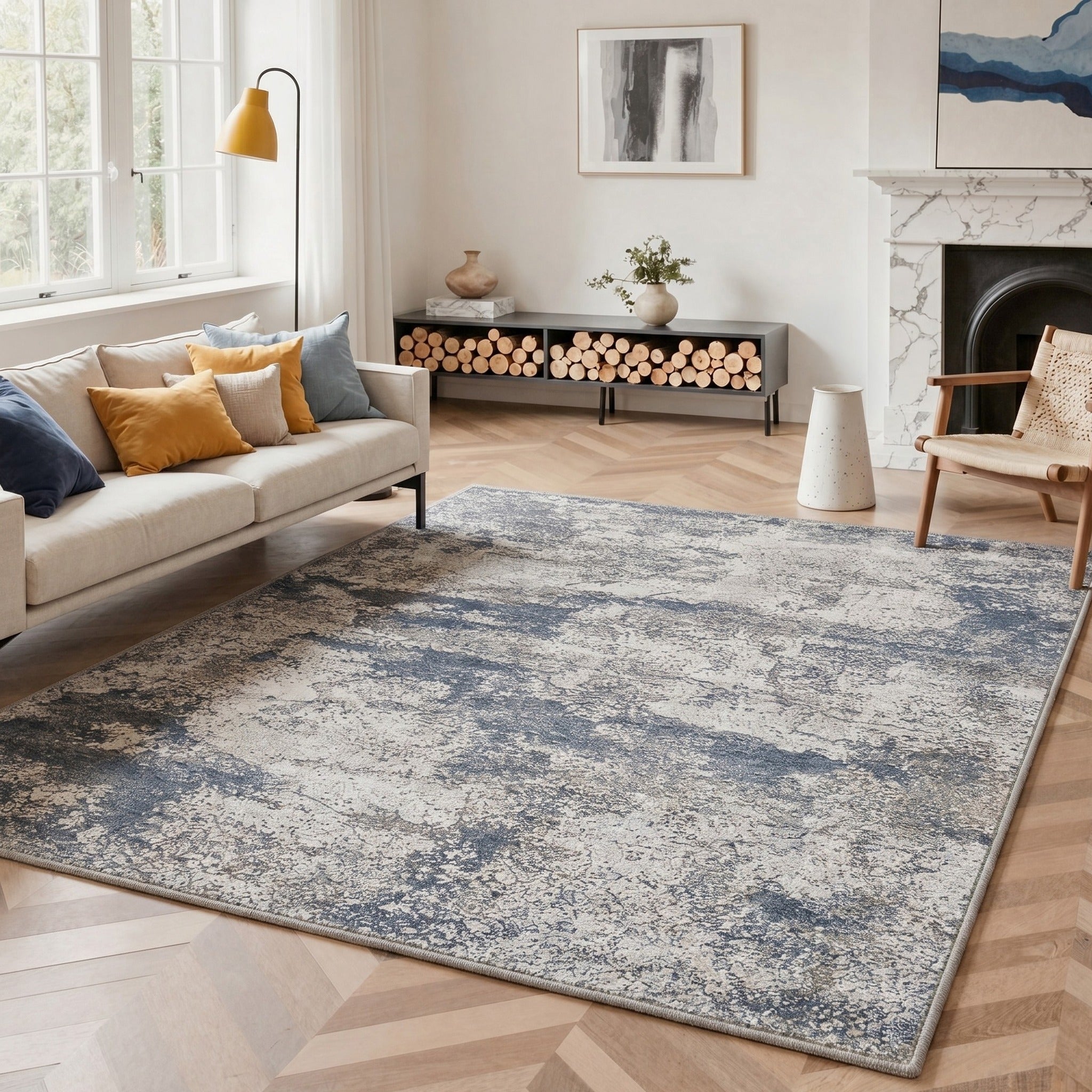 GENIMO 5'x7' Area Rug for Living Room, Washable Non Slip Soft Abstract Rug for Bedroom Dining Room Home Office, Weathered Gray