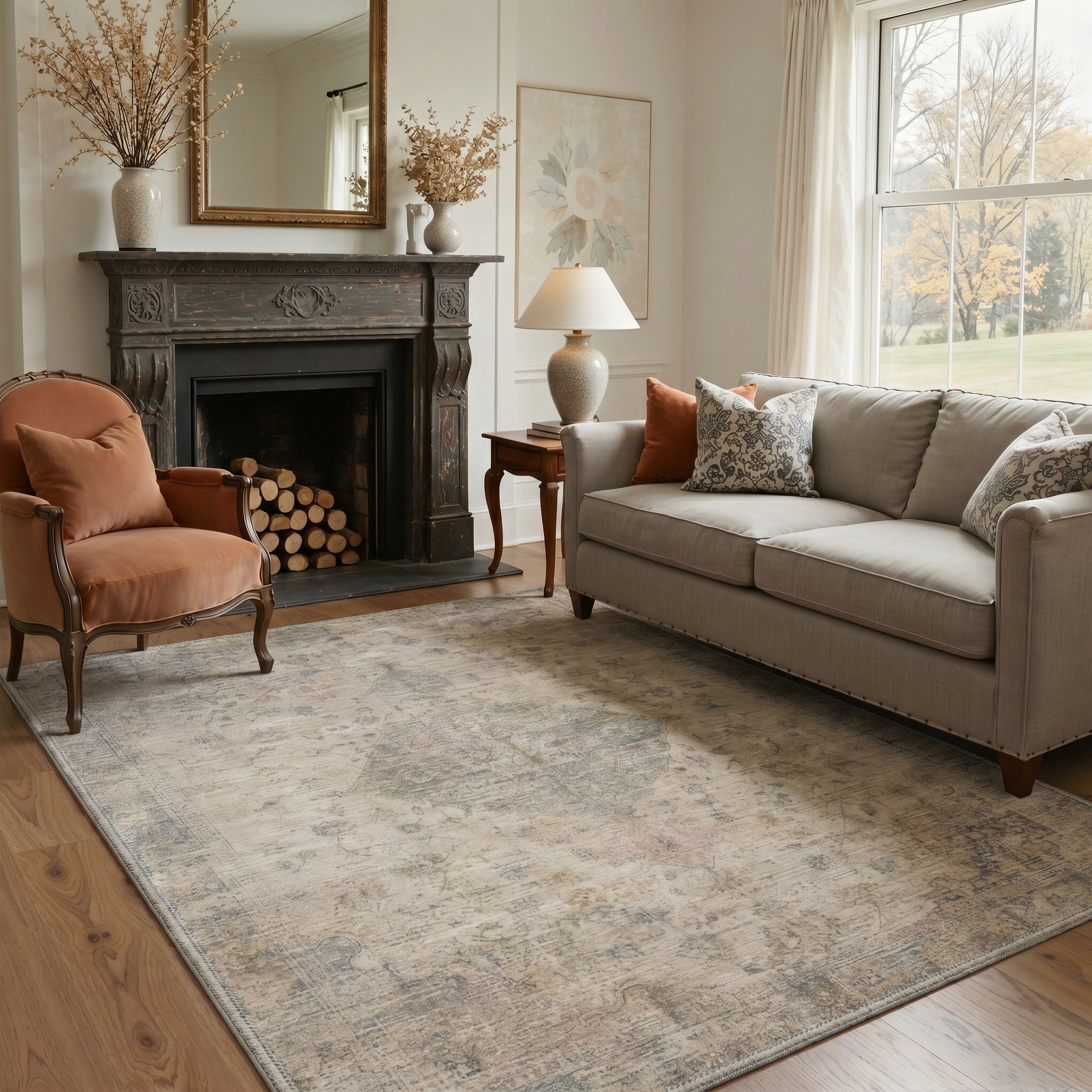 GENIMO 5'x7' Area Rug for Living Room, Washable Non Slip Soft Vintage Persian Rug for Bedroom Dining Room Home Office, Misty Beige