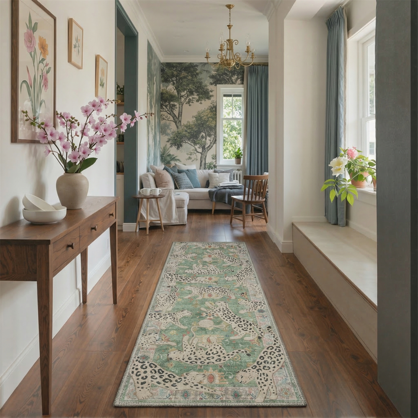 GENIMO 2'x7' Runner Rug, Washable Non Slip Soft Leopard Print Hallway Runner for Kitchen Entryway Laundry Room, Dusty Sage