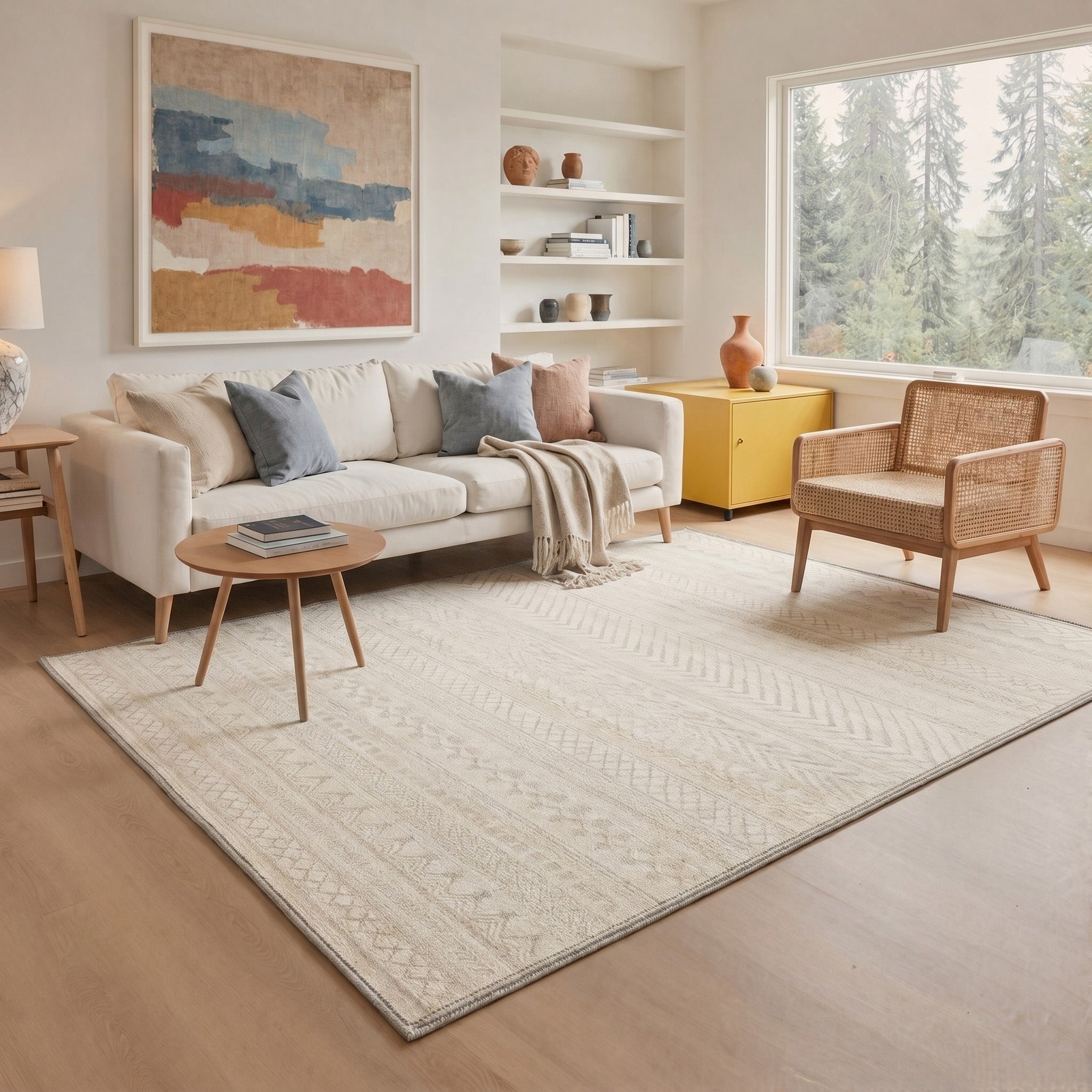 GENIMO 5'x7' Area Rug for Living Room, Washable Non Slip Soft Boho Rug for Bedroom Dining Room Home Office, Cream Beige