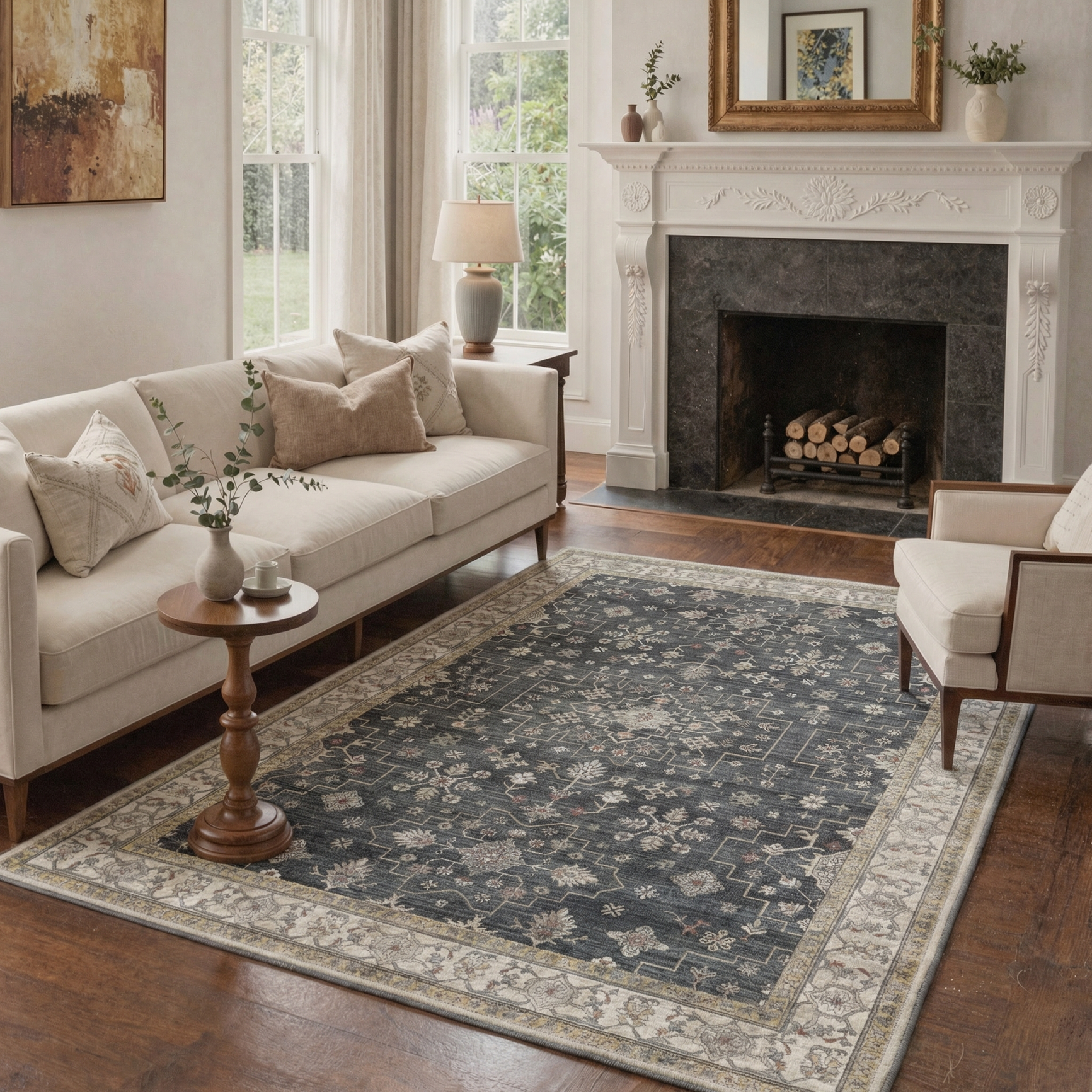GENIMO 5'x7' Area Rug for Living Room, Washable Non Slip Soft Persian Rug for Bedroom Dining Room Home Office, Slate Grey