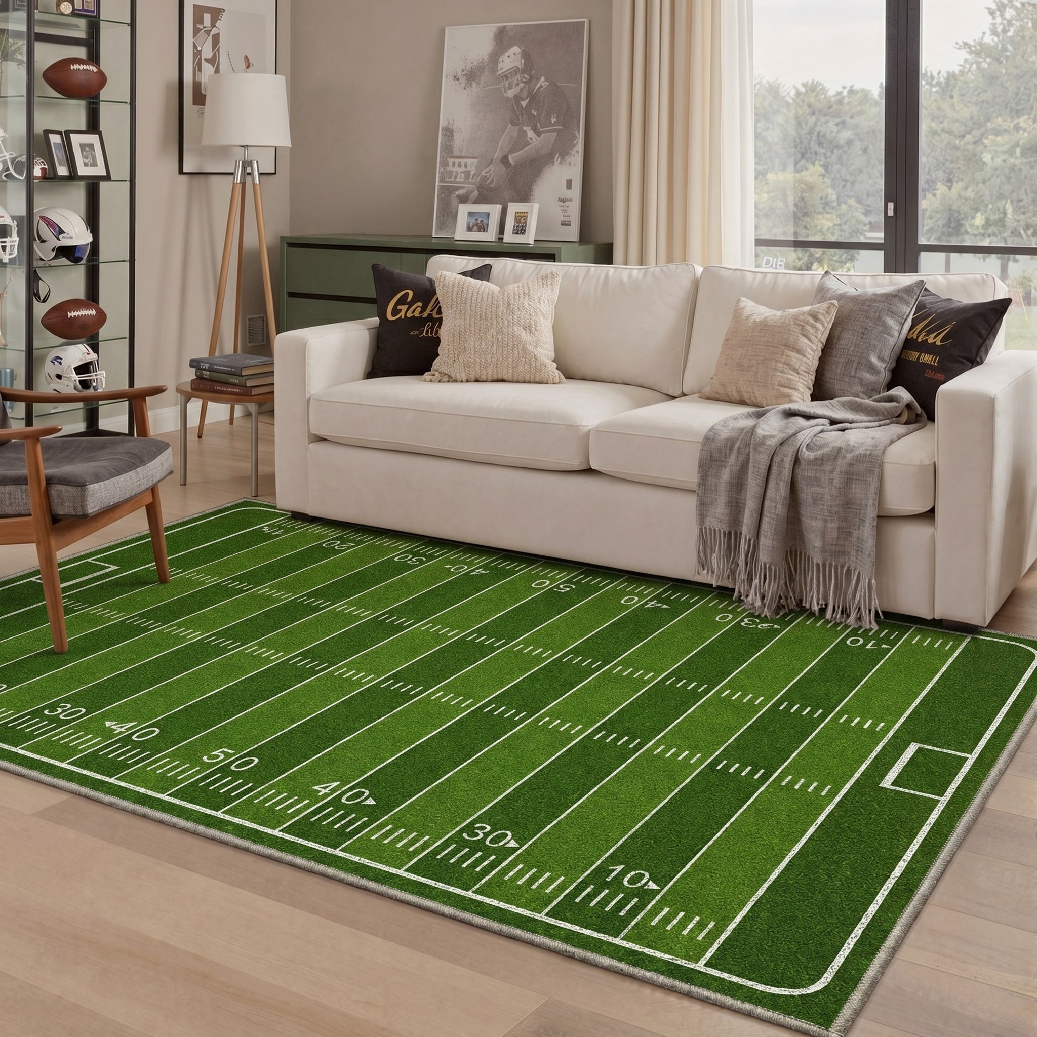 GENIMO 5'x7' Area Rug for Living Room, Washable Rug Non Slip Soft Football Field Rug for Bedroom Dining Room Home Office, Lawn Green
