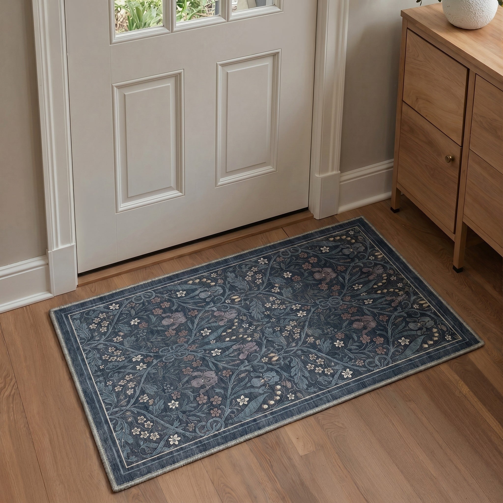 GENIMO 2'x3' Area Rug, Washable Non Slip Soft Vintage Floral Indoor Door Mat for Entryway Kitchen Laundry Room, SlateBlue