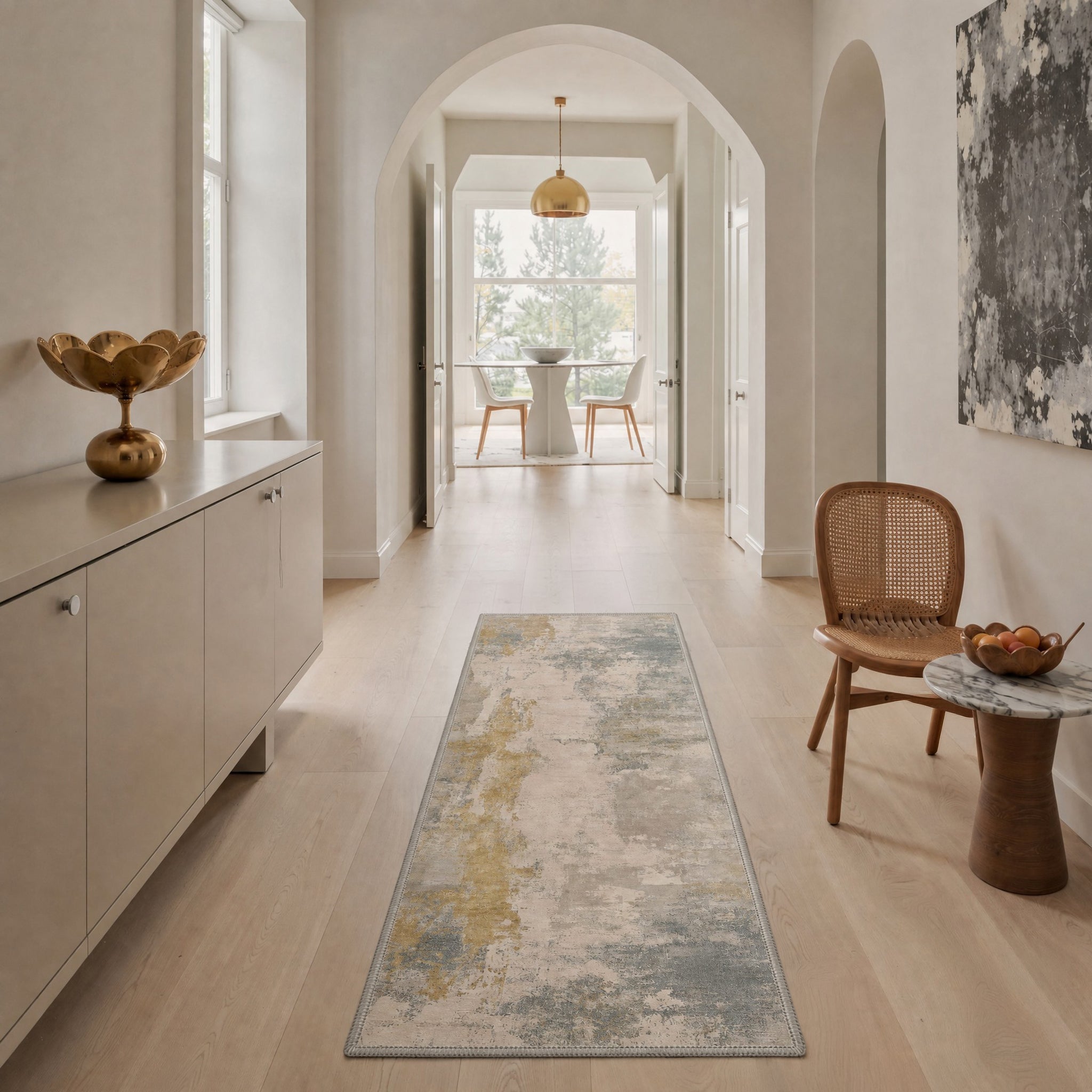 GENIMO 2'x7' Runner Rug, Washable Non Slip Soft Abstract Hallway Runner for Kitchen Entryway Laundry Room, Golden Beige
