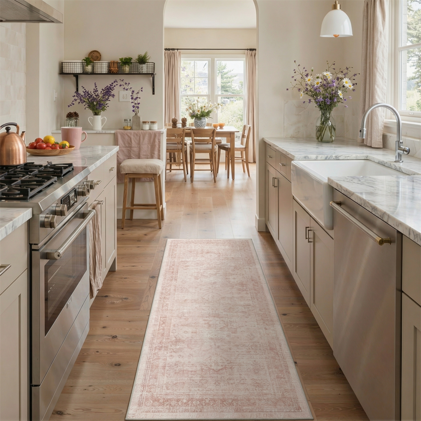 GENIMO 2'x7' Runner Rug, Washable Non Slip Soft Vintage Persian Hallway Runner for Kitchen Entryway Laundry Room, Dusty Blush