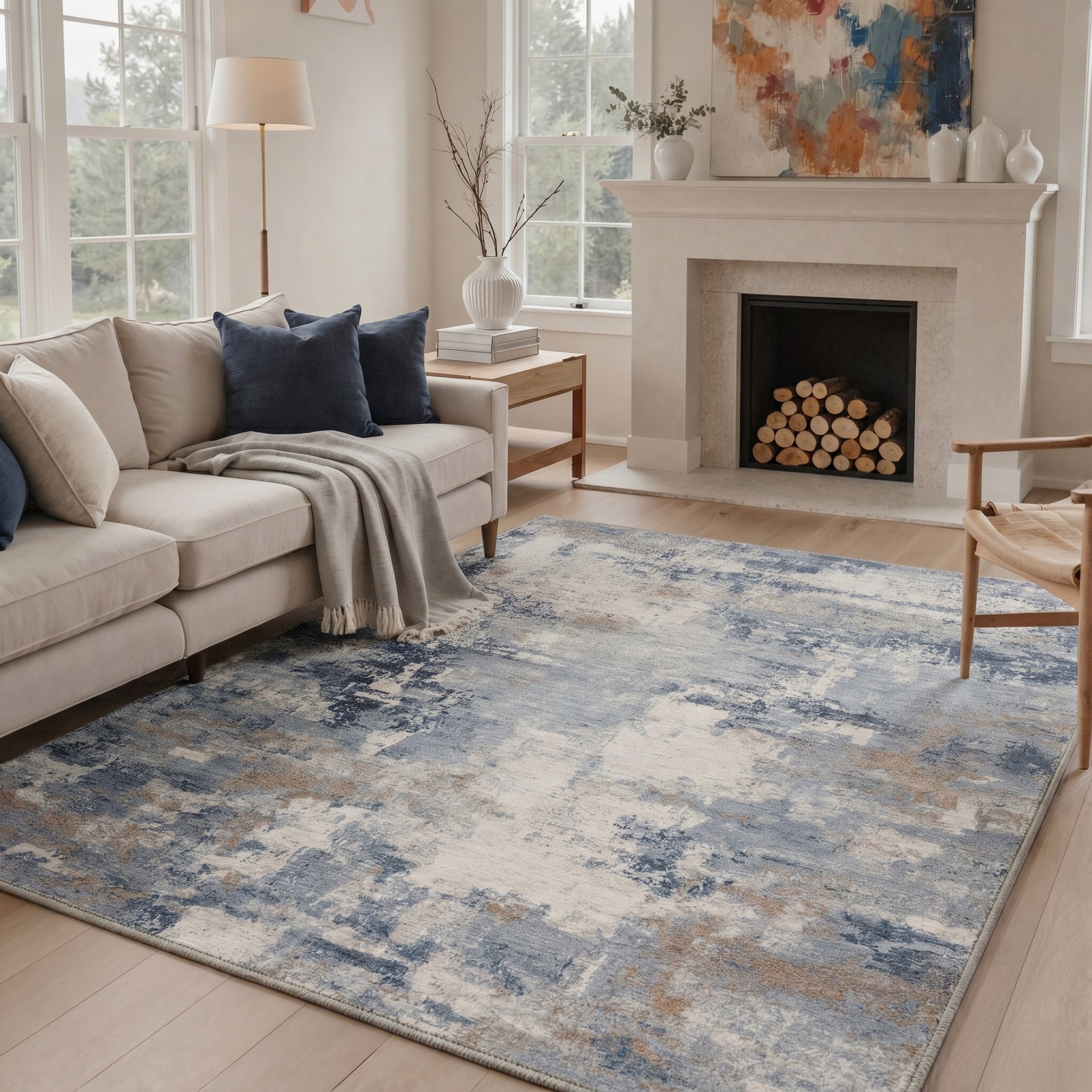 GENIMO 5'x7' Area Rug for Living Room, Washable Non Slip Soft Modern Abstract Rug for Bedroom Dining Room Home Office, Dusty Denim