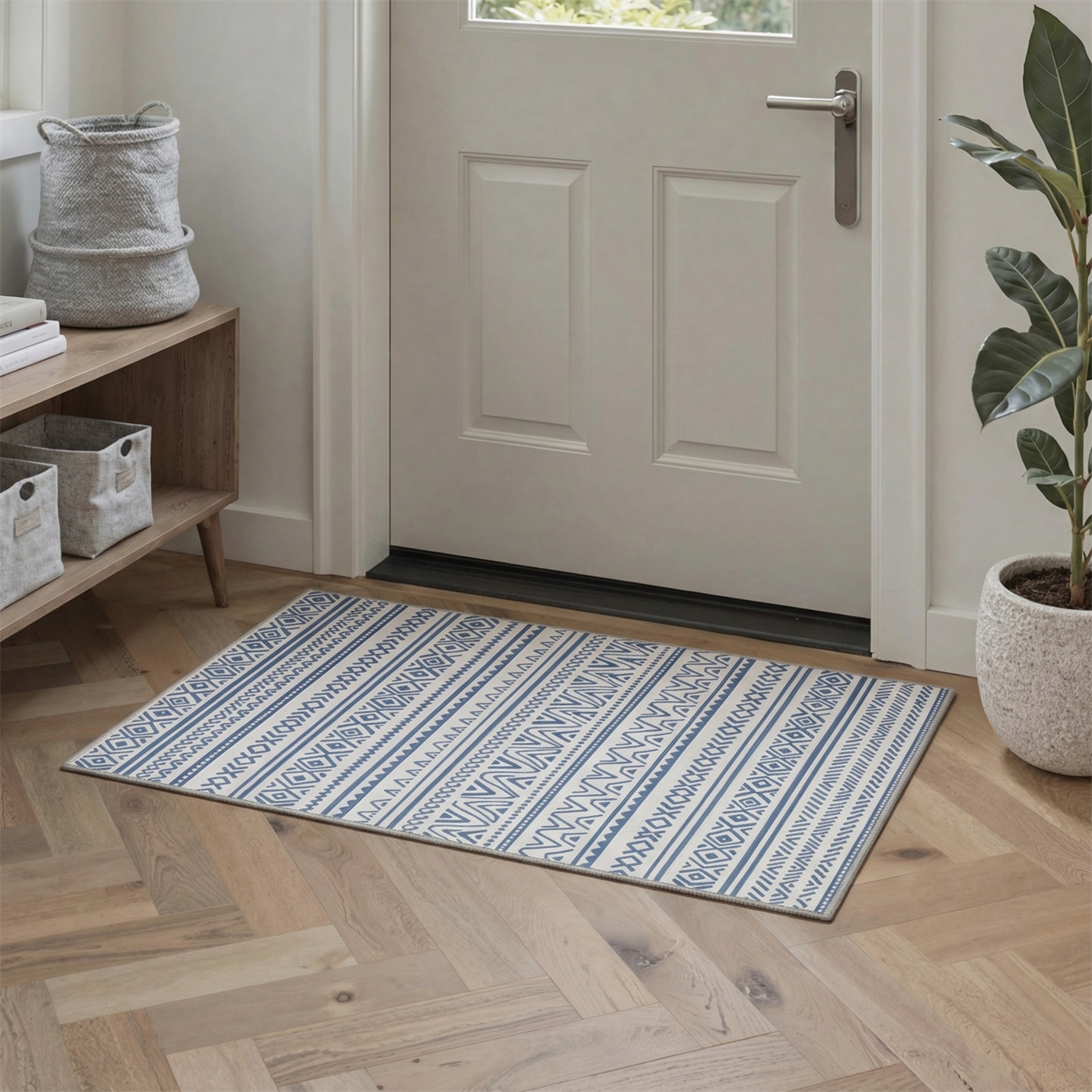 GENIMO 2'x3' Area Rug, Washable Non Slip Soft Boho Indoor Door Mat for Entryway Kitchen Laundry Room, Ivory Blue
