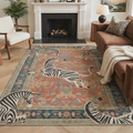 GENIMO 5'x7' Area Rug for Living Room, Washable Non Slip Soft Zebra Print Rug for Bedroom Dining Room Home Office, Rust Red