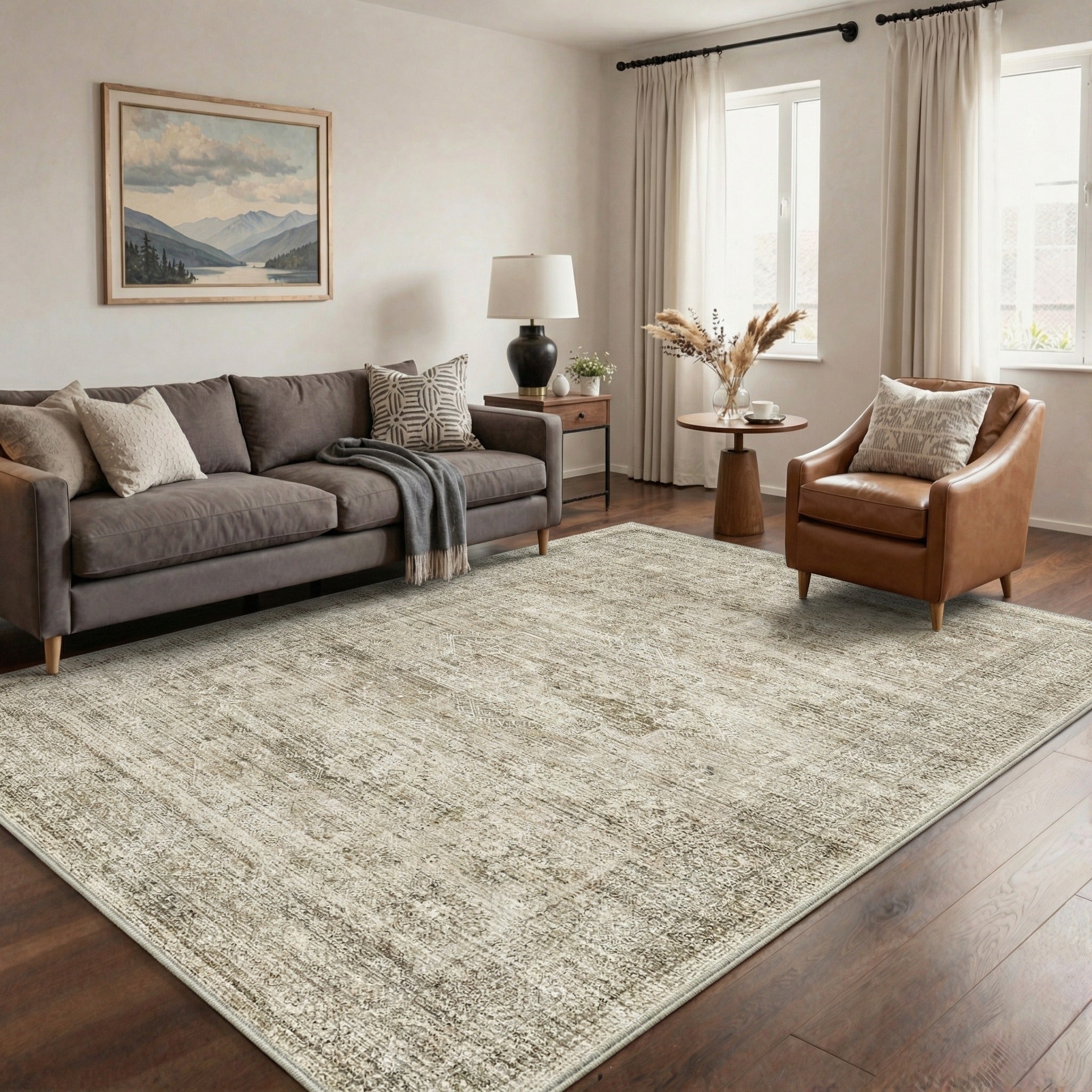 GENIMO 5'x7' Area Rug for Living Room, Washable Non Slip Soft Persian Rug for Bedroom Dining Room Home Office, Khaki