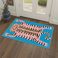 GENIMO 2'x3' Area Rug, Washable Non Slip Soft Tiger Print Indoor Door Mat for Entryway Kitchen Laundry Room, Aqua Pink