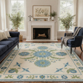 GENIMO 5'x7' Area Rug for Living Room, Washable Non Slip Soft Floral Birds Rug for Bedroom Dining Room Home Office, Dusty Blue