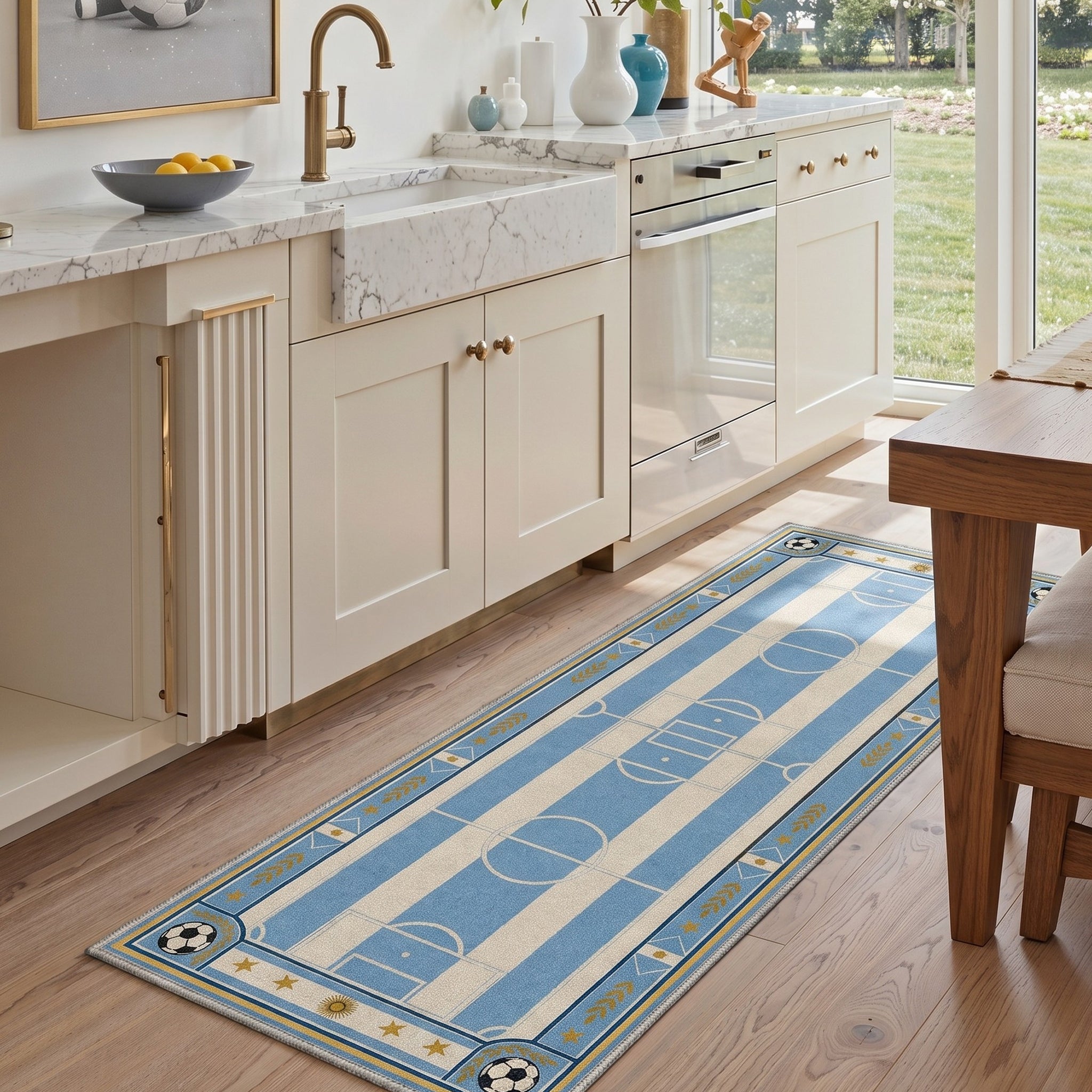 GENIMO 2'x7' Runner Rug, Washable Rug Non Slip Soft Azure Gold Soccer Field Hallway Runner for Kitchen Entryway Laundry Room, Azure Gold