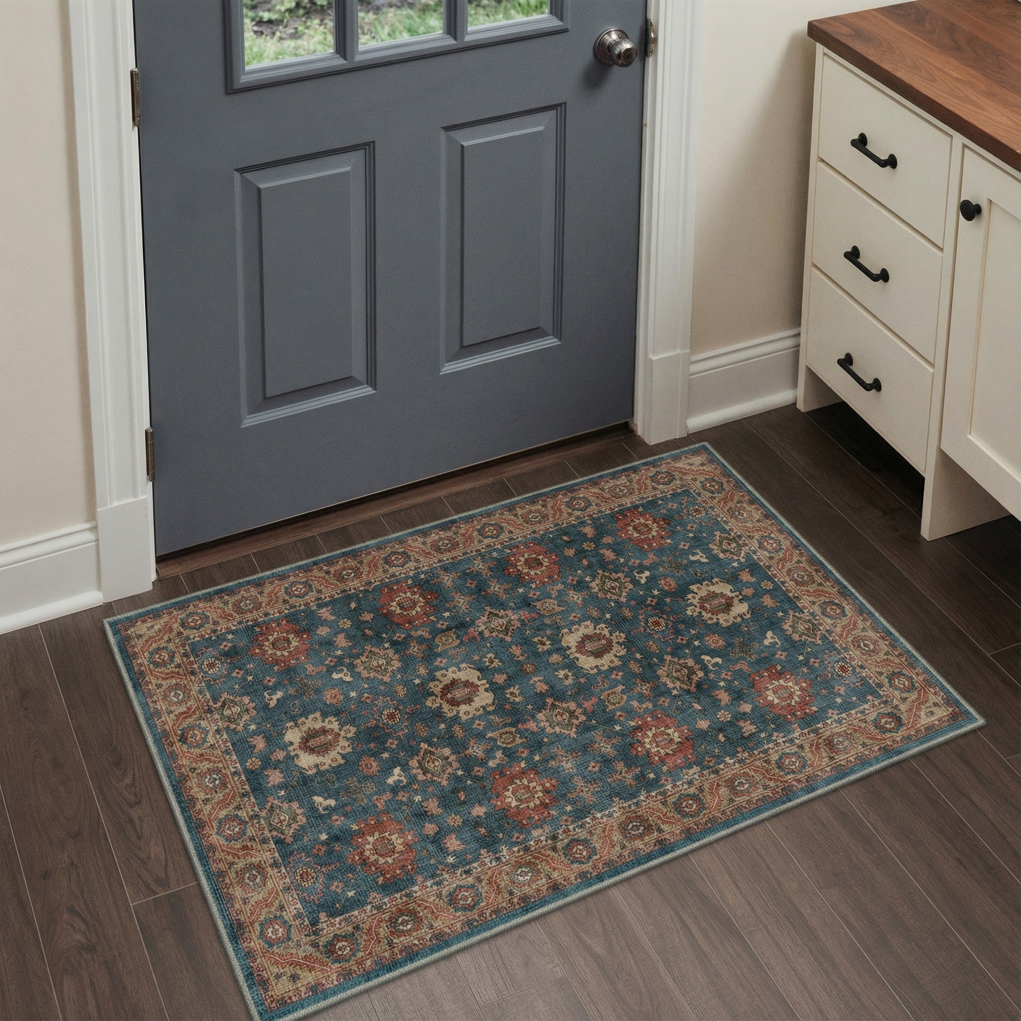 GENIMO 2'x3' Area Rug, Washable Non Slip Soft Persian Indoor Door Mat for Entryway Kitchen Laundry Room, Dusty Blue