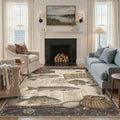 GENIMO 8'x10' Area Rug for Living Room, Washable Non Slip Soft Vintage Fish Rug for Bedroom Dining Room Home Office, Aged Sepia