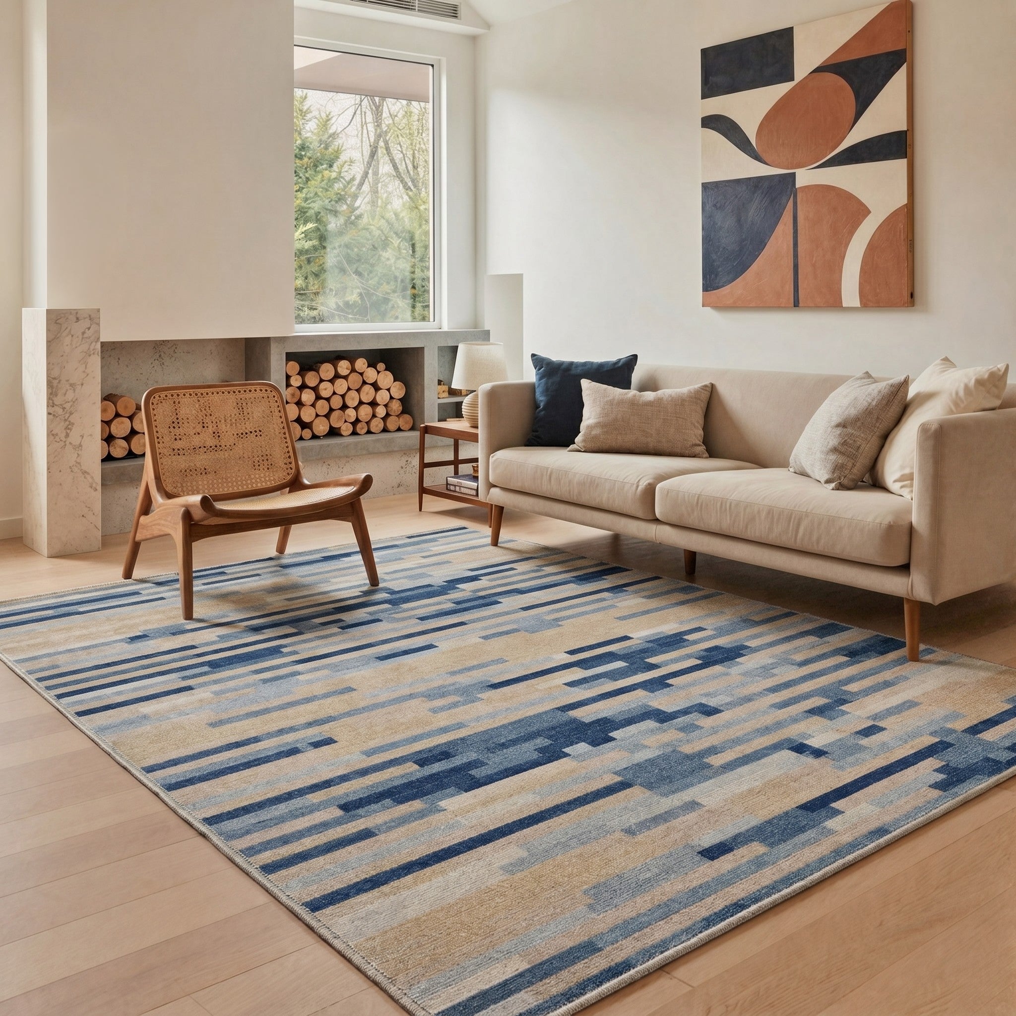 GENIMO 5'x7' Area Rug for Living Room, Washable Non Slip Soft Modern Rug for Bedroom Dining Room Home Office, Sand Blue