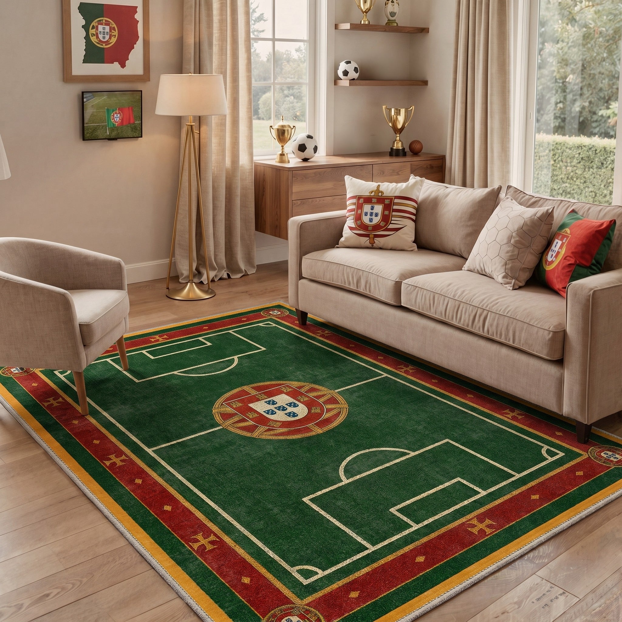 GENIMO 5'x7' Area Rug for Living Room, Washable Rug Non Slip Soft Vintage Emerald Shield Crest Rug for Bedroom Dining Room Home Office, Vintage Emerald