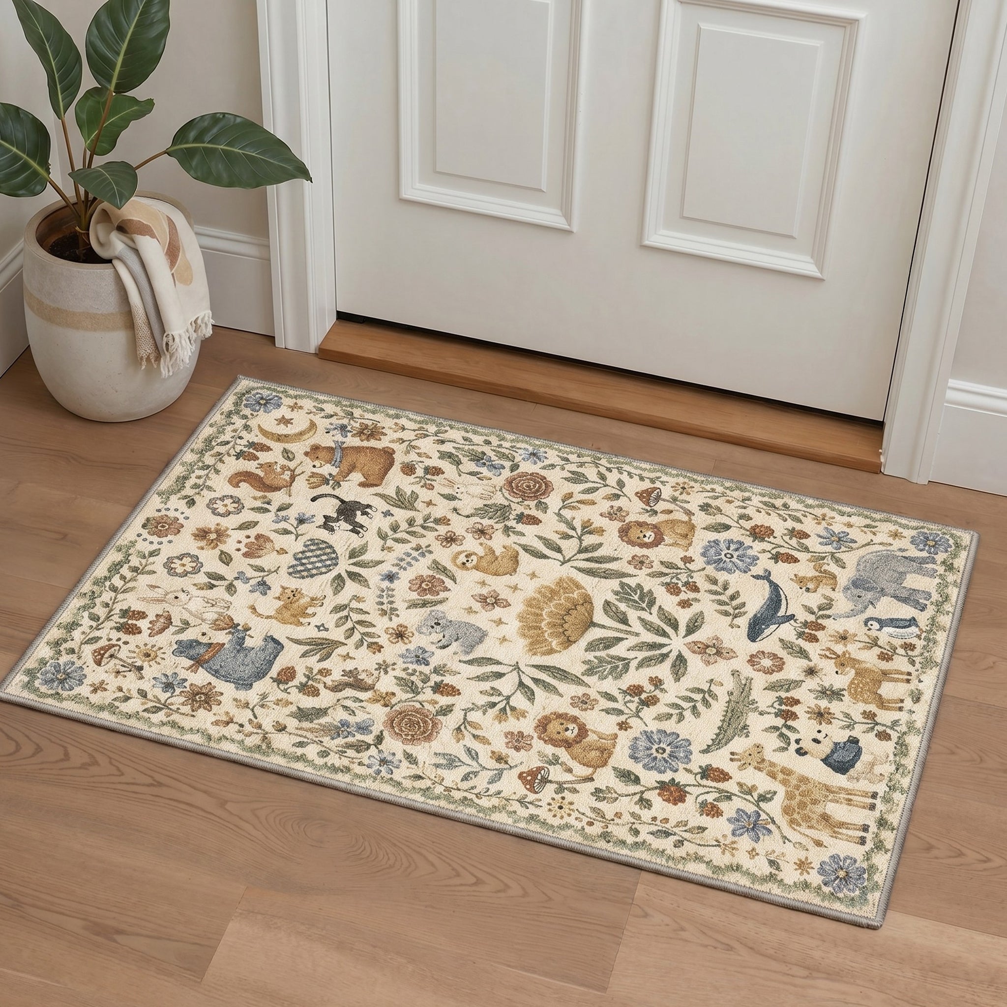 GENIMO 2'x3' Area Rug, Washable Non Slip Soft Kids Indoor Door Mat for Entryway Kitchen Laundry Room, Warm Beige