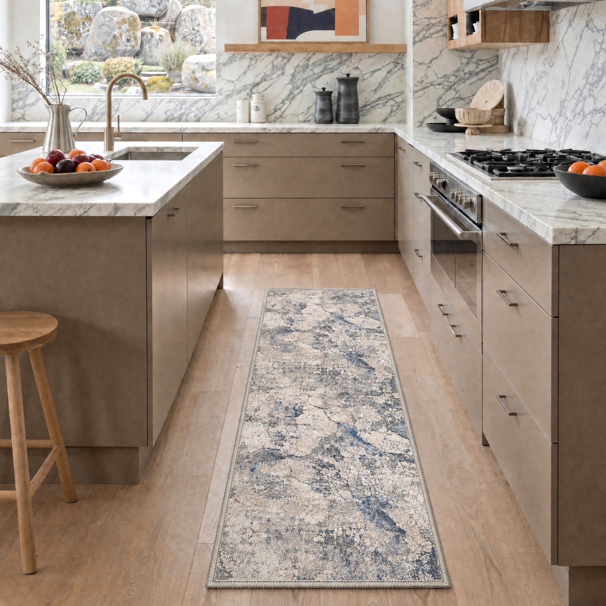 GENIMO 2'x7' Runner Rug, Washable Non Slip Soft Abstract Hallway Runner for Kitchen Entryway Laundry Room, Blue Greige
