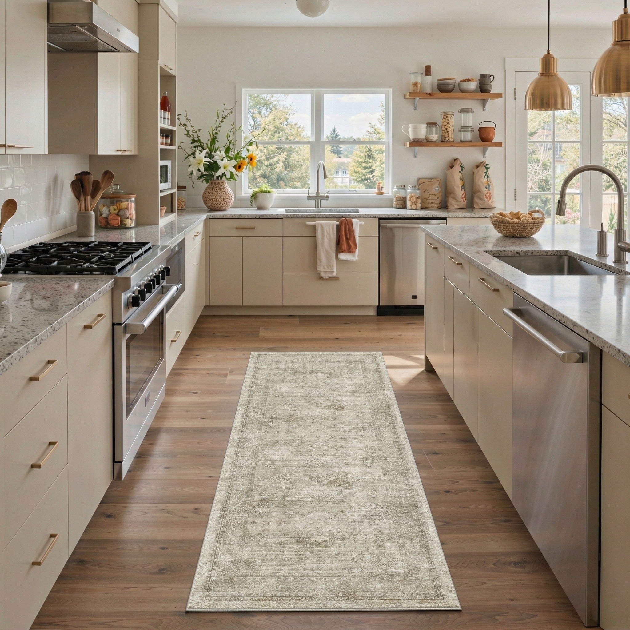 GENIMO 2'x7' Runner Rug, Washable Non Slip Soft Persian Hallway Runner for Kitchen Entryway Laundry Room, Khaki