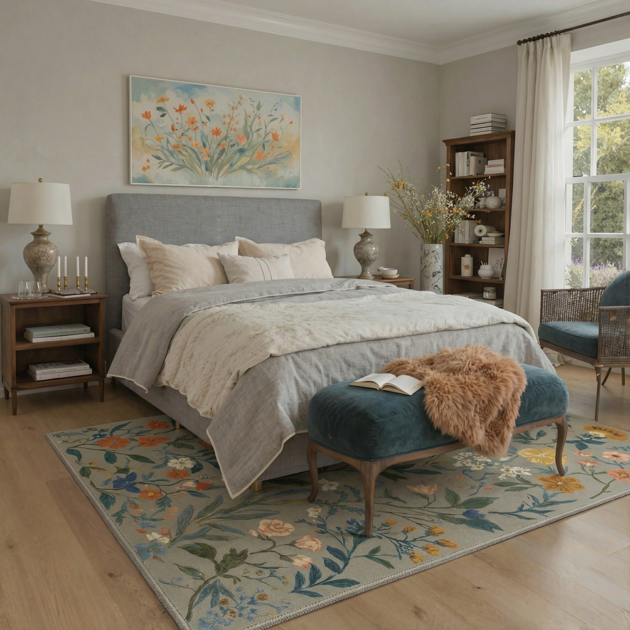 GENIMO 8'x10' Area Rug for Living Room, Washable Non Slip Soft Floral Rug for Bedroom Dining Room Home Office, Dusty Sage