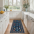 GENIMO 2'x7' Runner Rug, Washable Non Slip Soft Fish Floral Print Hallway Runner for Kitchen Entryway Laundry Room, Vintage Navy