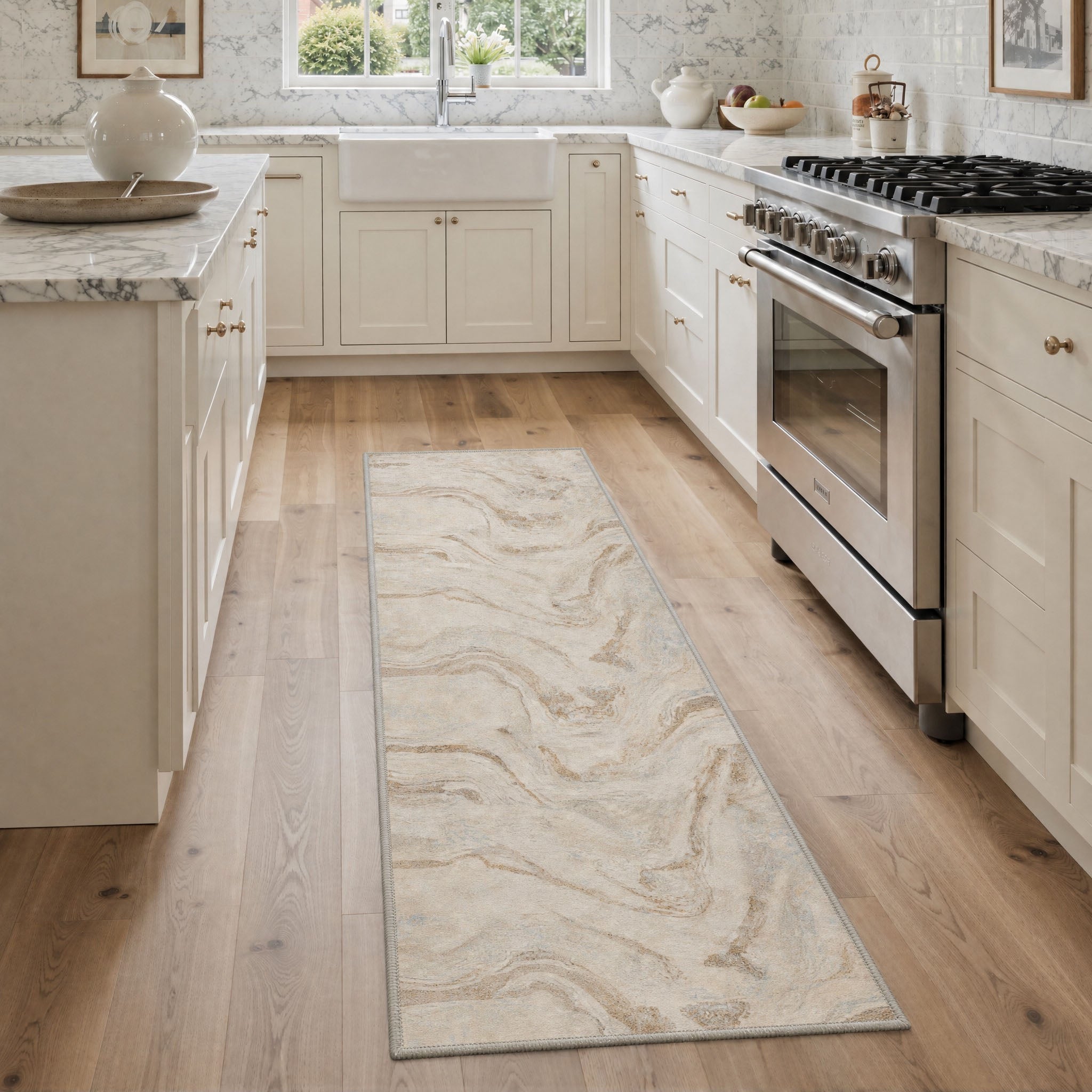 GENIMO 2'x7' Runner Rug, Washable Non Slip Soft Modern Abstract Hallway Runner for Kitchen Entryway Laundry Room, Dusty Cream