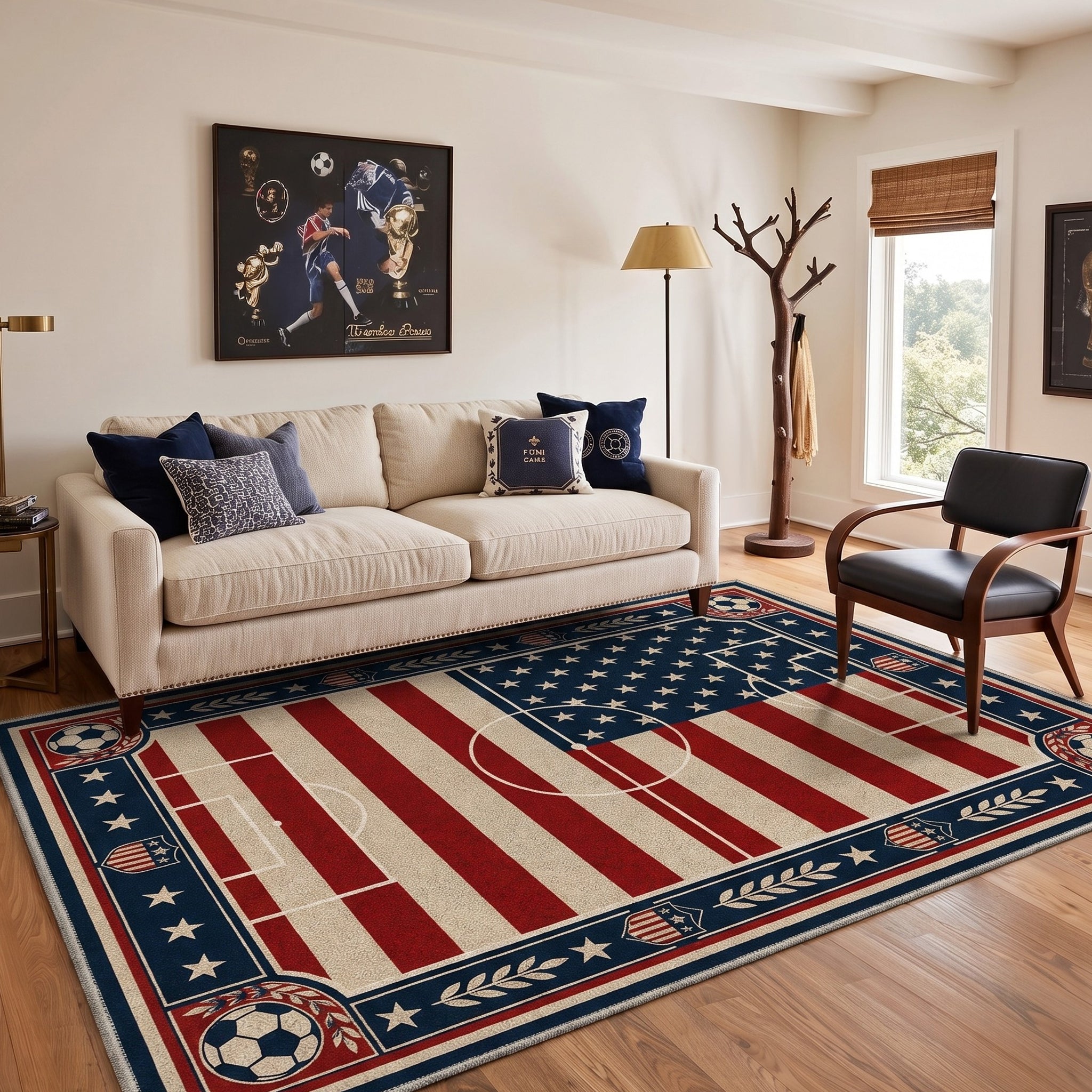 GENIMO 8'x10' Area Rug for Living Room, Washable Rug Non Slip Soft Vintage Americana Field Rug for Bedroom Dining Room Home Office, Vintage Americana
