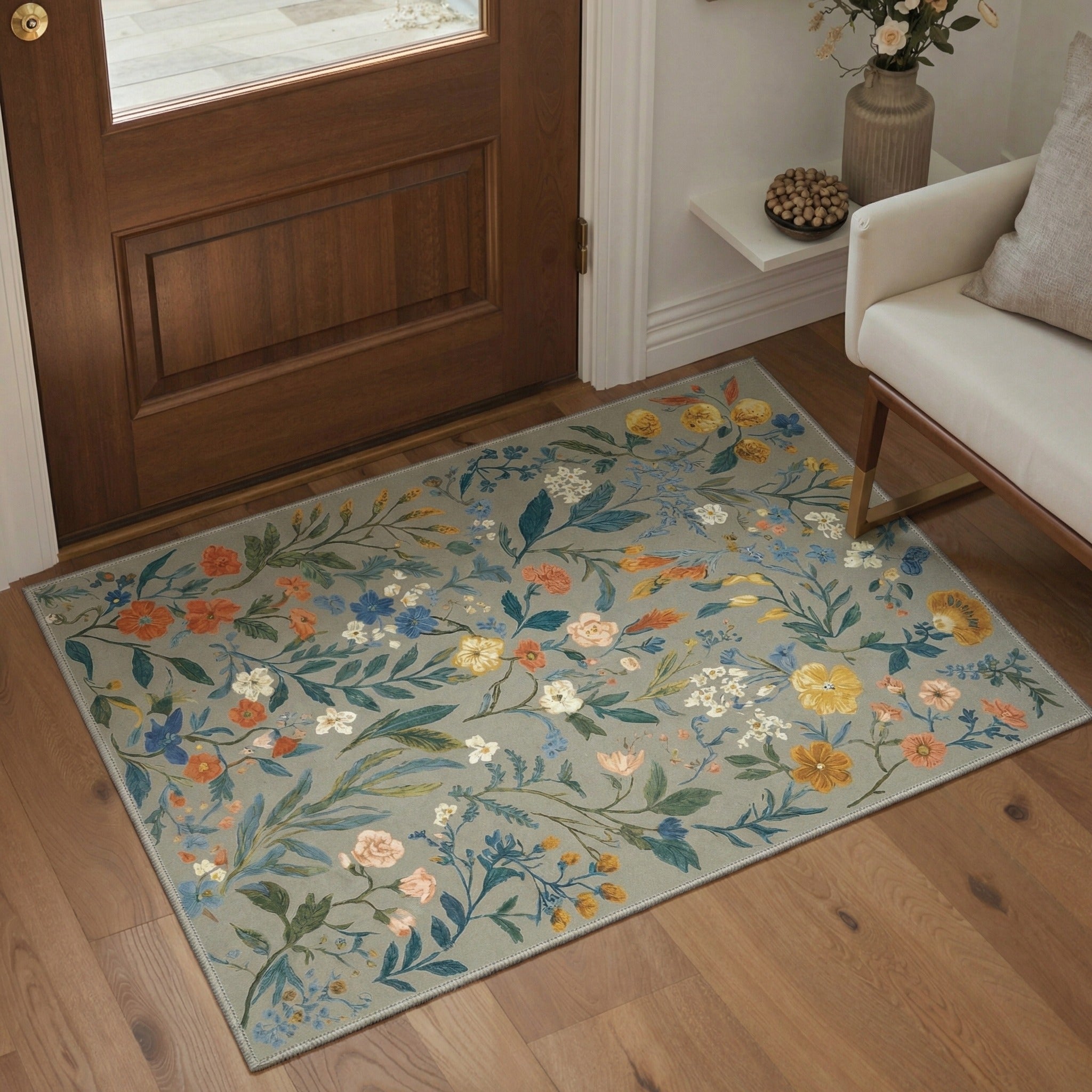 GENIMO 2'x3' Area Rug, Washable Non Slip Soft Floral Indoor Door Mat for Entryway Kitchen Laundry Room, Dusty Sage