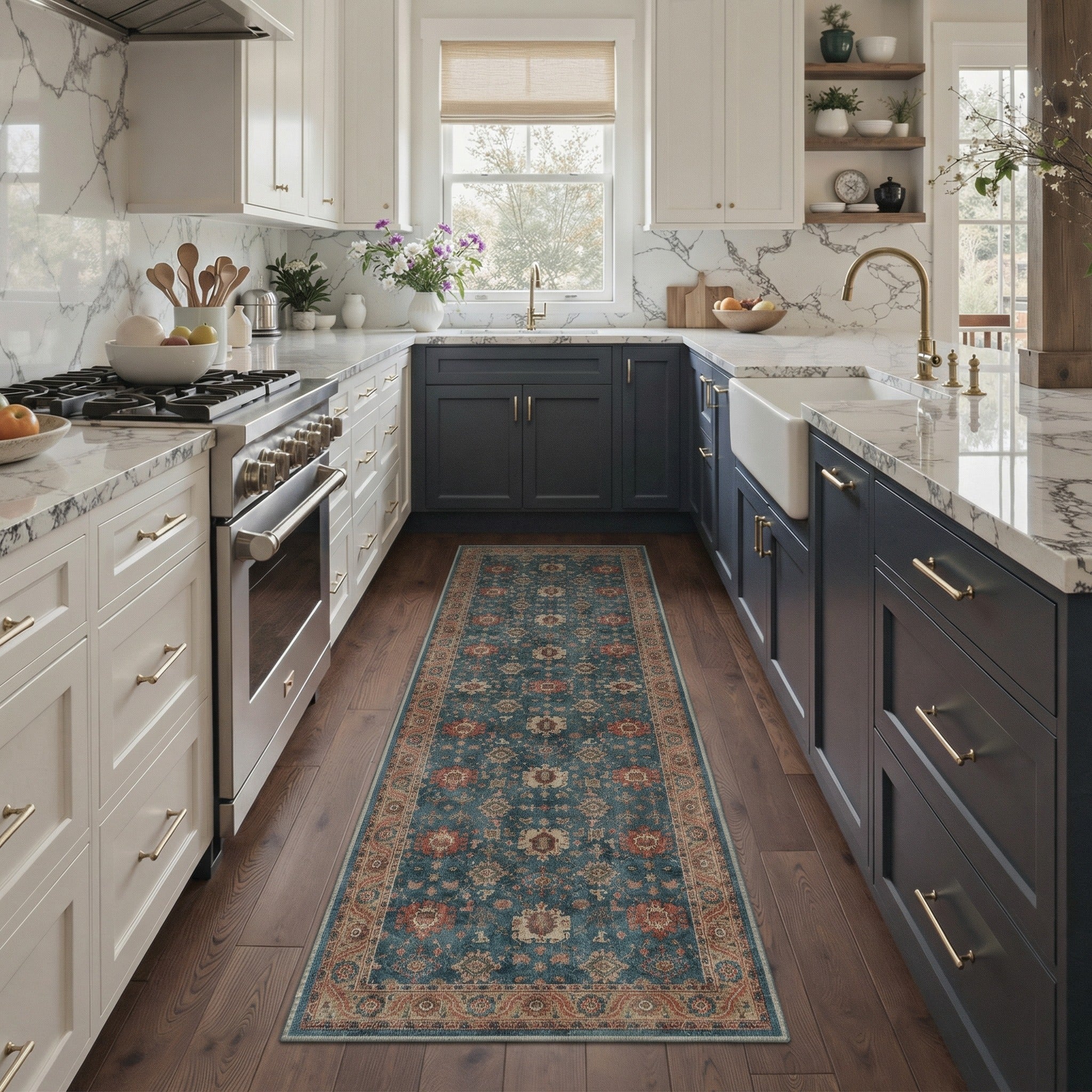 GENIMO 2'x7' Runner Rug, Washable Non Slip Soft Persian Hallway Runner for Kitchen Entryway Laundry Room, Dusty Blue