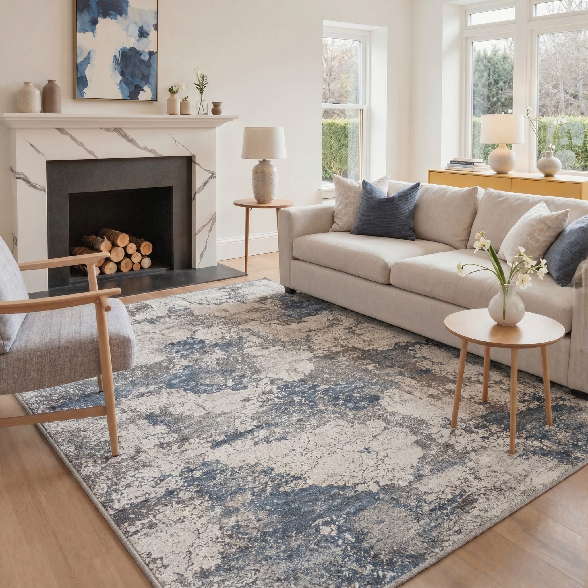 GENIMO 8'x10' Area Rug for Living Room, Washable Non Slip Soft Abstract Rug for Bedroom Dining Room Home Office, Brown Greige
