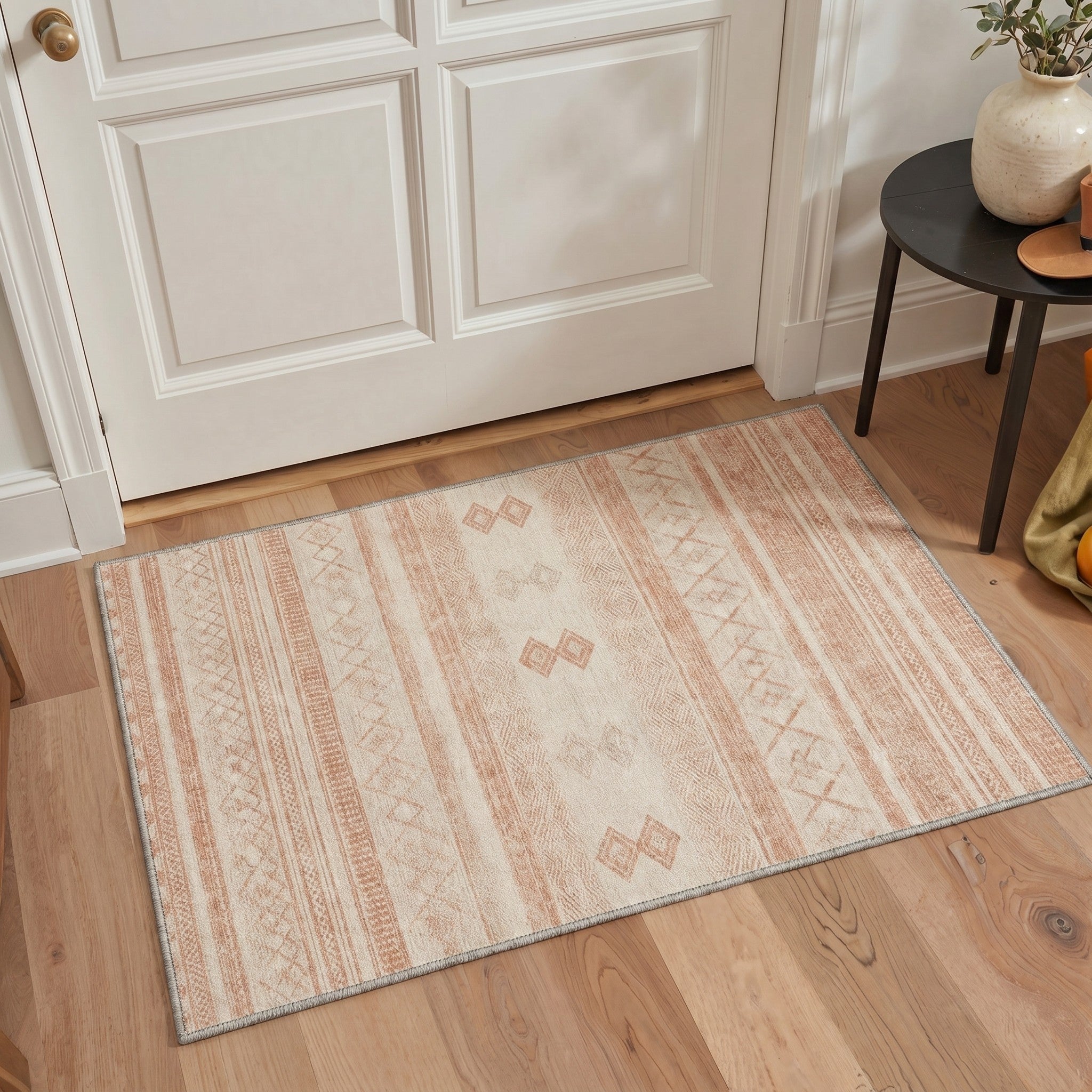GENIMO 2'x3' Area Rug, Washable Non Slip Soft Boho Geometric Indoor Door Mat for Entryway Kitchen Laundry Room, Terracotta Cream
