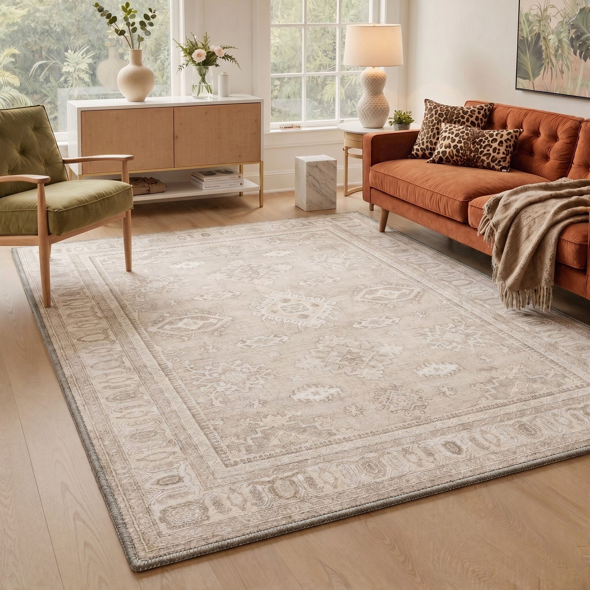 GENIMO 5'x7' Area Rug for Living Room, Washable Non Slip Soft Persian Rug for Bedroom Dining Room Home Office, Dusty Beige