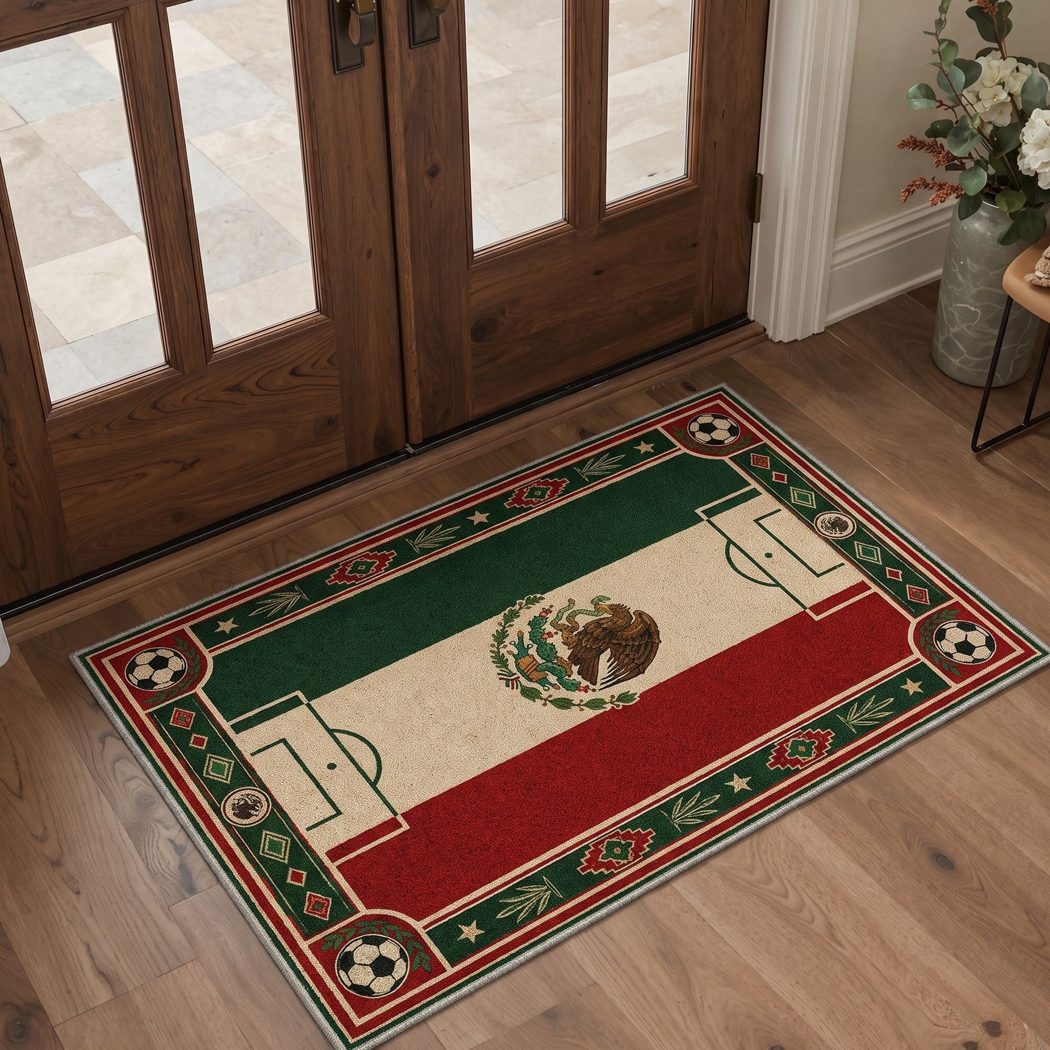 GENIMO 2'x3' Area Rug, Washable Rug Non Slip Soft Soccer Crest Vintage Tricolor Indoor Door Mat for Entryway Kitchen Laundry Bathroom, Vintage Tricolor