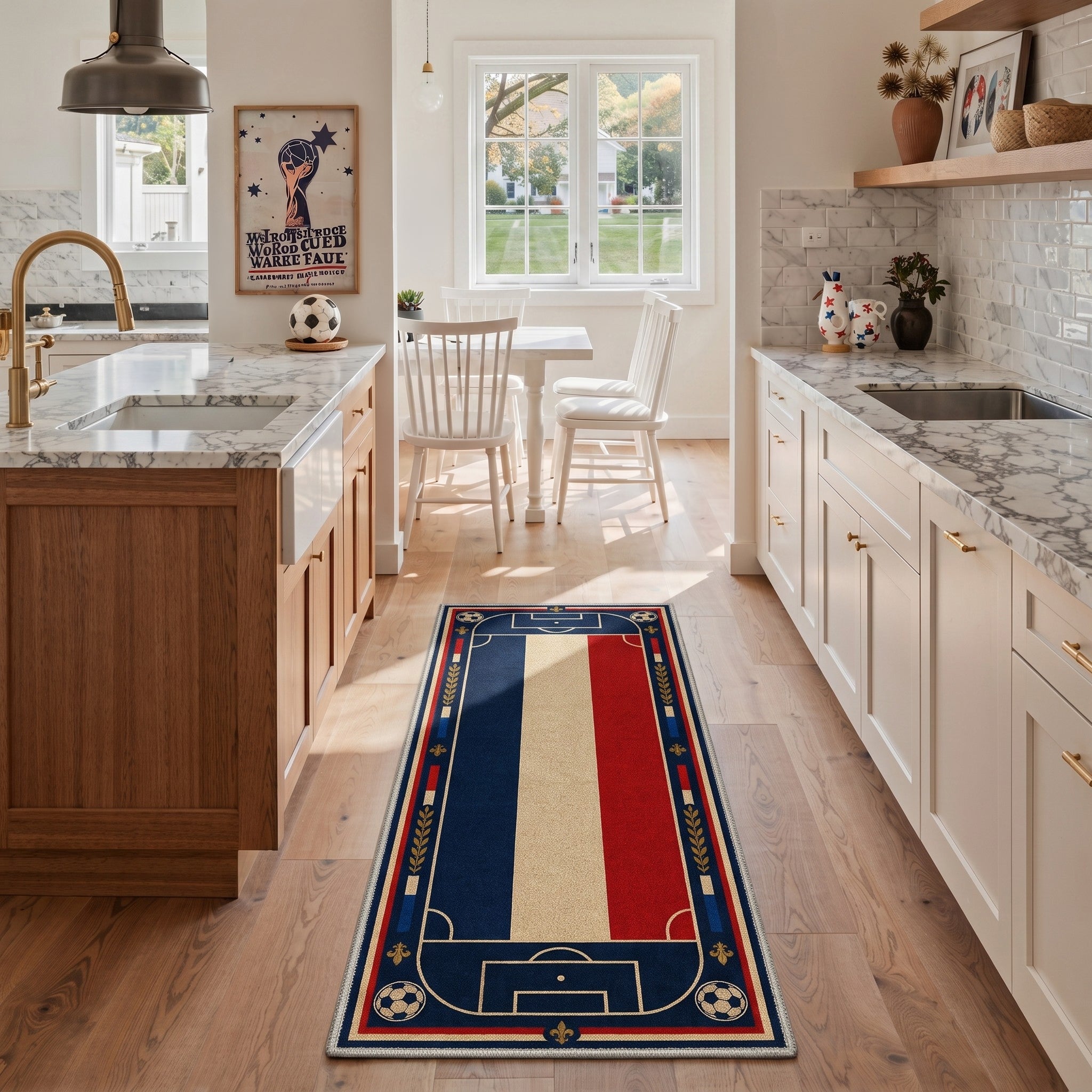 GENIMO 2'x7' Runner Rug, Washable Rug Non Slip Soft Fleur-de-lis Tricolor Hallway Runner for Kitchen Entryway Laundry Room, Vintage Tricolor