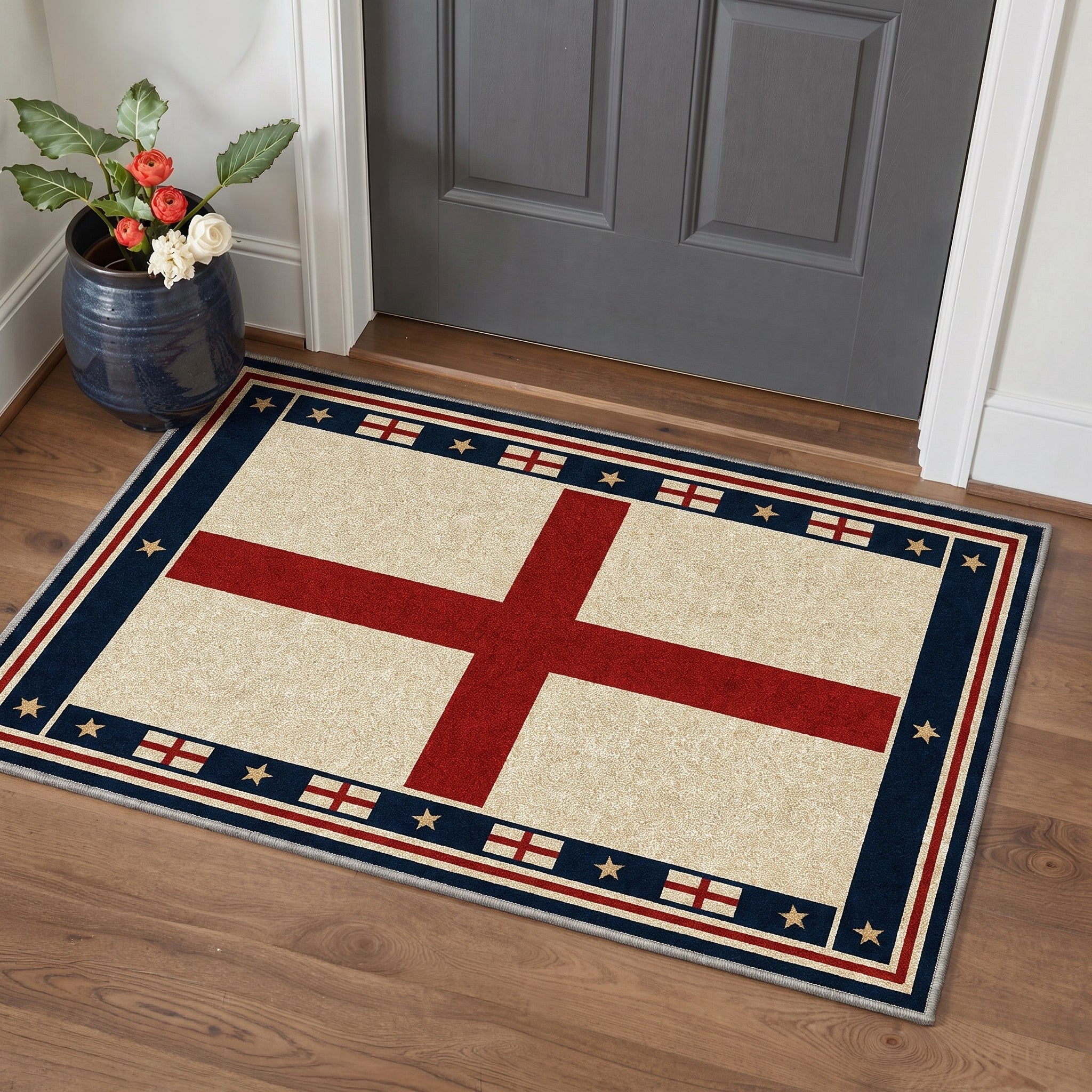 GENIMO 2'x3' Area Rug, Washable Rug Non Slip Soft St George Cross Indoor Door Mat for Entryway Kitchen Laundry Bathroom, Vintage Red White