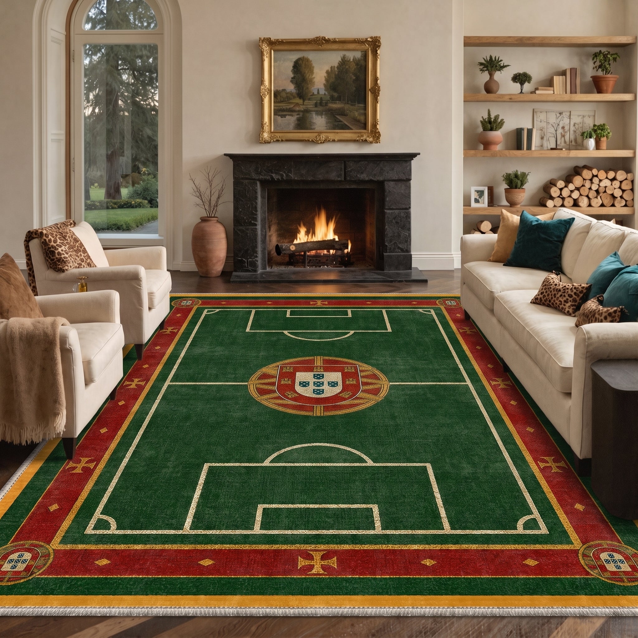 GENIMO 8'x10' Area Rug for Living Room, Washable Rug Non Slip Soft Vintage Emerald Shield Crest Rug for Bedroom Dining Room Home Office, Vintage Emerald