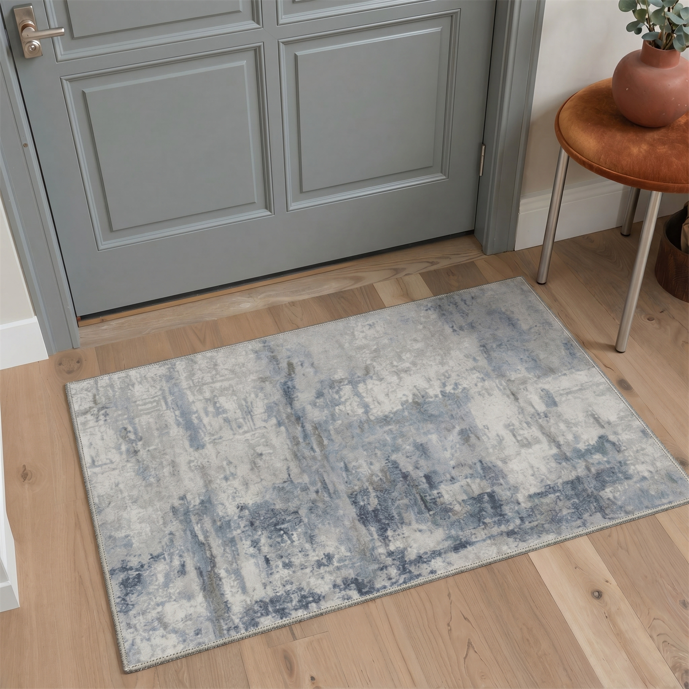 GENIMO 2'x3' Area Rug, Washable Non Slip Soft Modern Abstract Indoor Door Mat for Entryway Kitchen Laundry Room, Dusty Blue